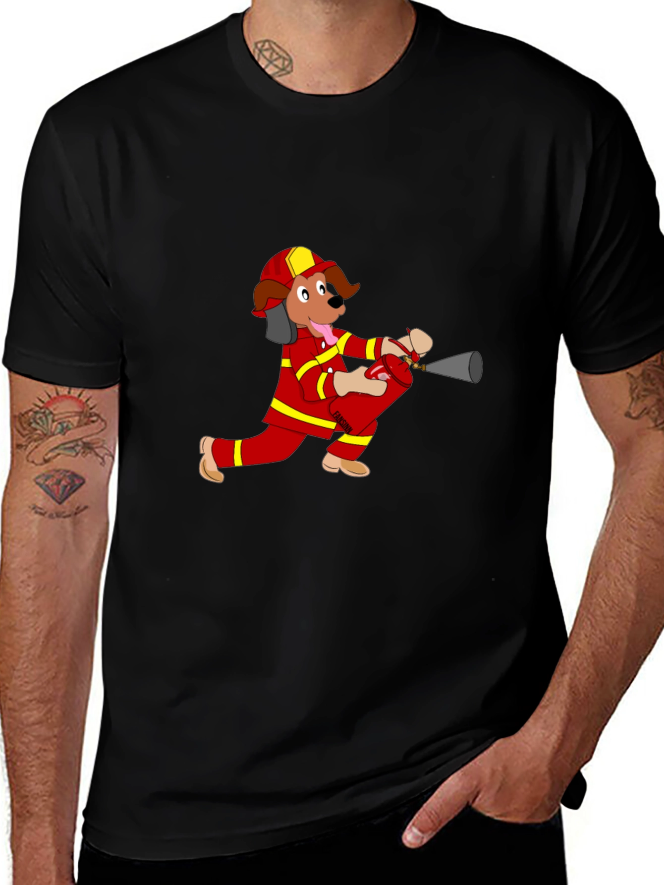 Firefighter Dog Cartoon T-Shirt