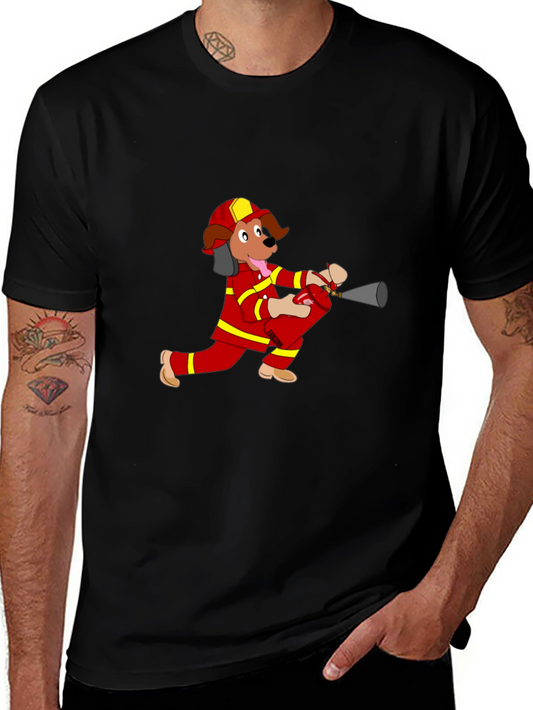 Firefighter Dog Cartoon T-Shirt