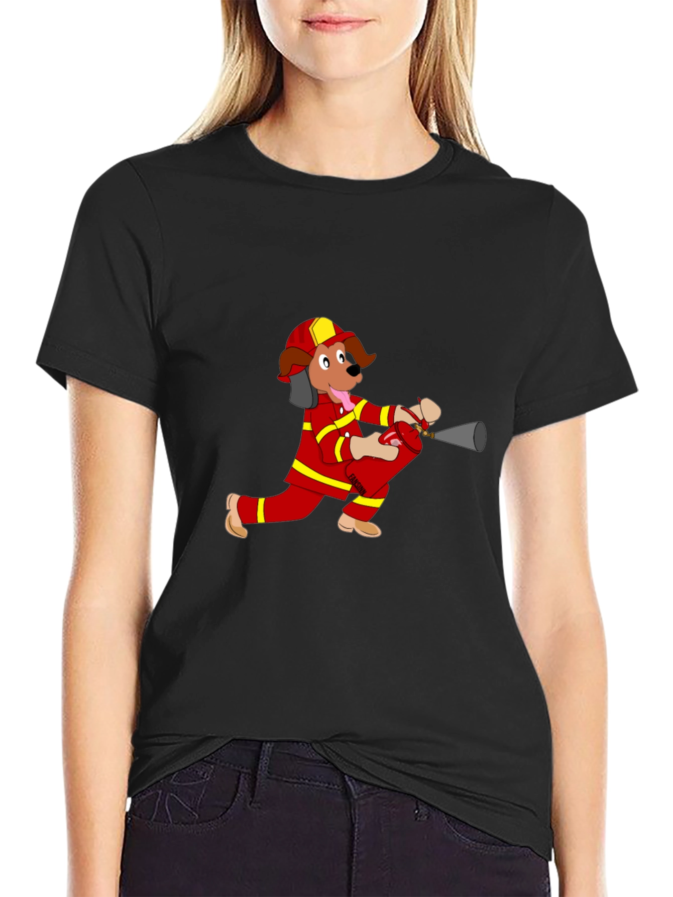Firefighter Dog Cartoon T-Shirt