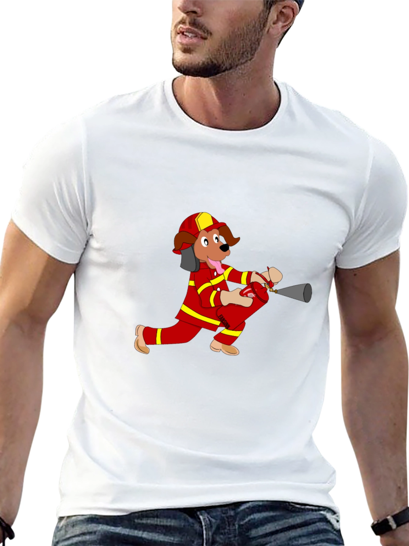 Firefighter Dog Cartoon T-Shirt