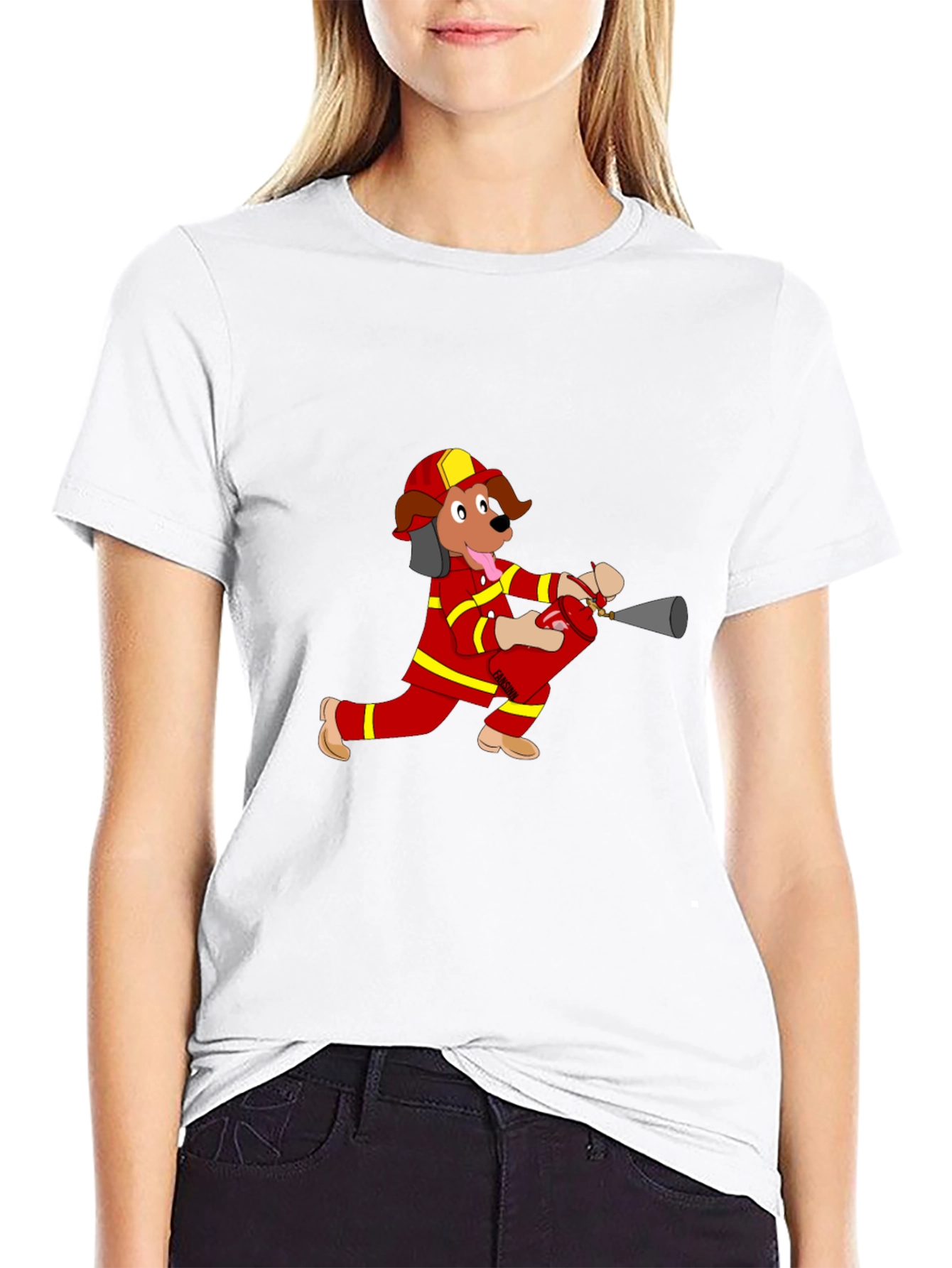 Firefighter Dog Cartoon T-Shirt
