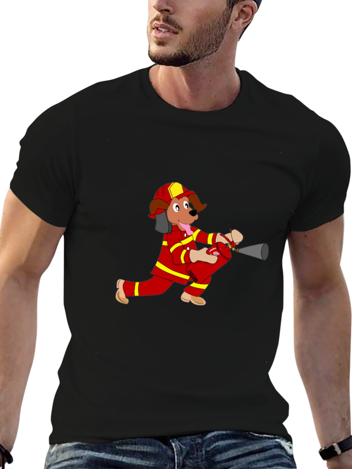 Firefighter Dog Cartoon T-Shirt