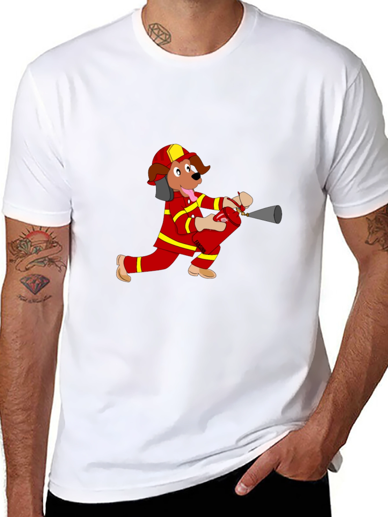 Firefighter Dog Cartoon T-Shirt