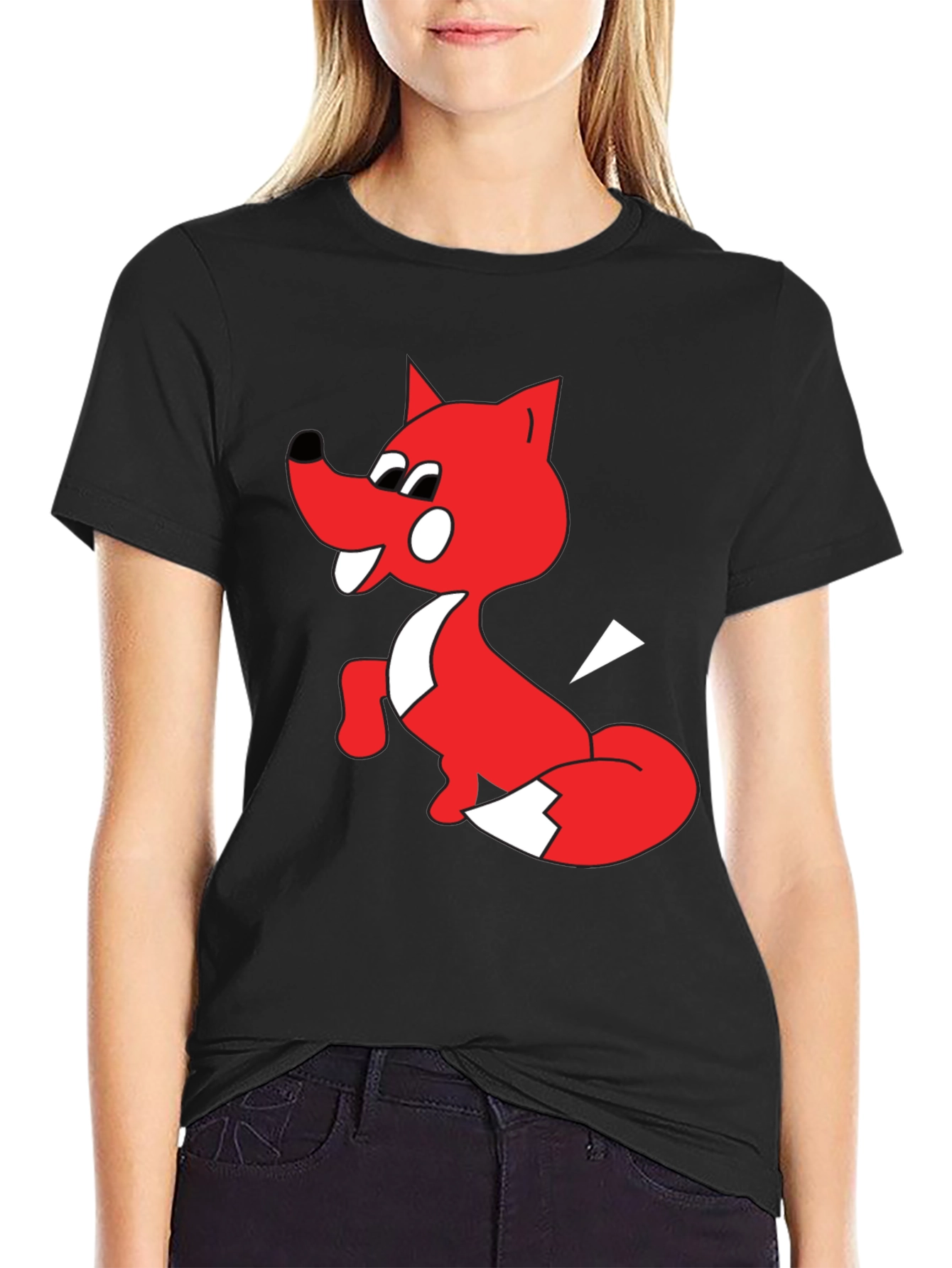 Cartoon Fox Graphic Tee - Unisex Black T-Shirt