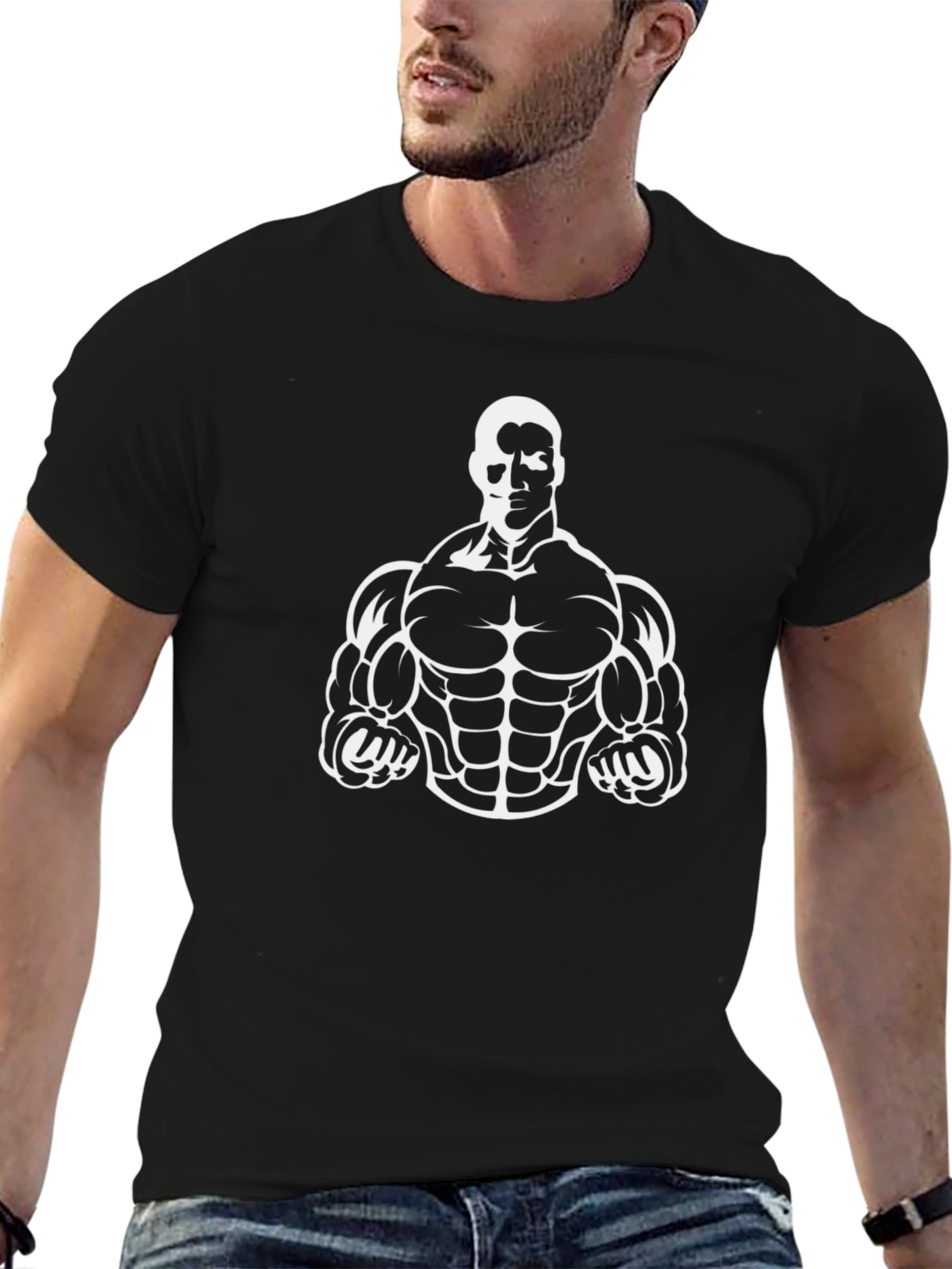 Muscle Man Graphic Tee - Black Cotton T-Shirt