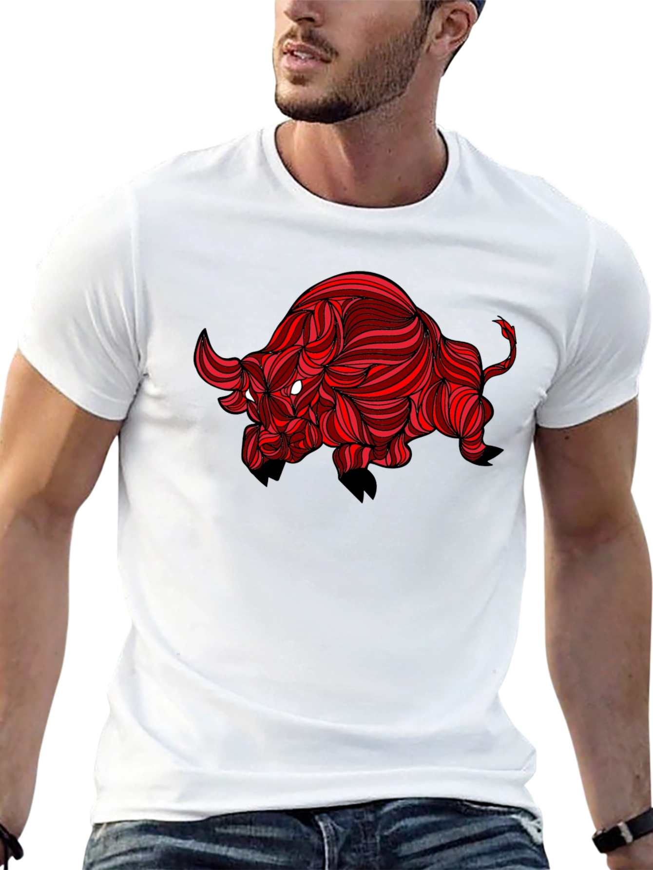 Stylized Red Bull Graphic Print Tee