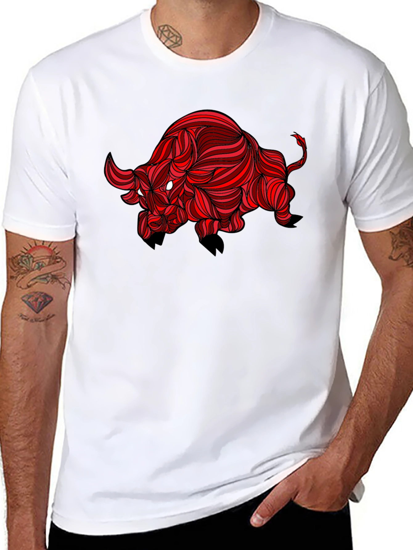 Stylized Red Bull Graphic Print Tee