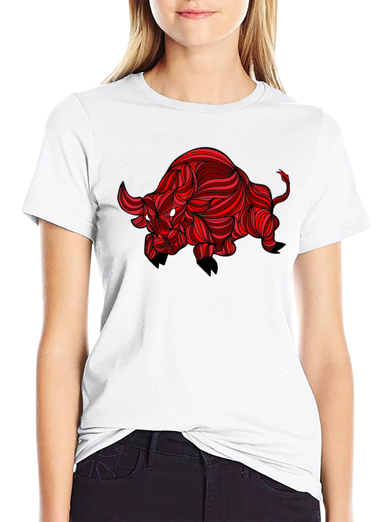 Stylized Red Bull Graphic Print Tee