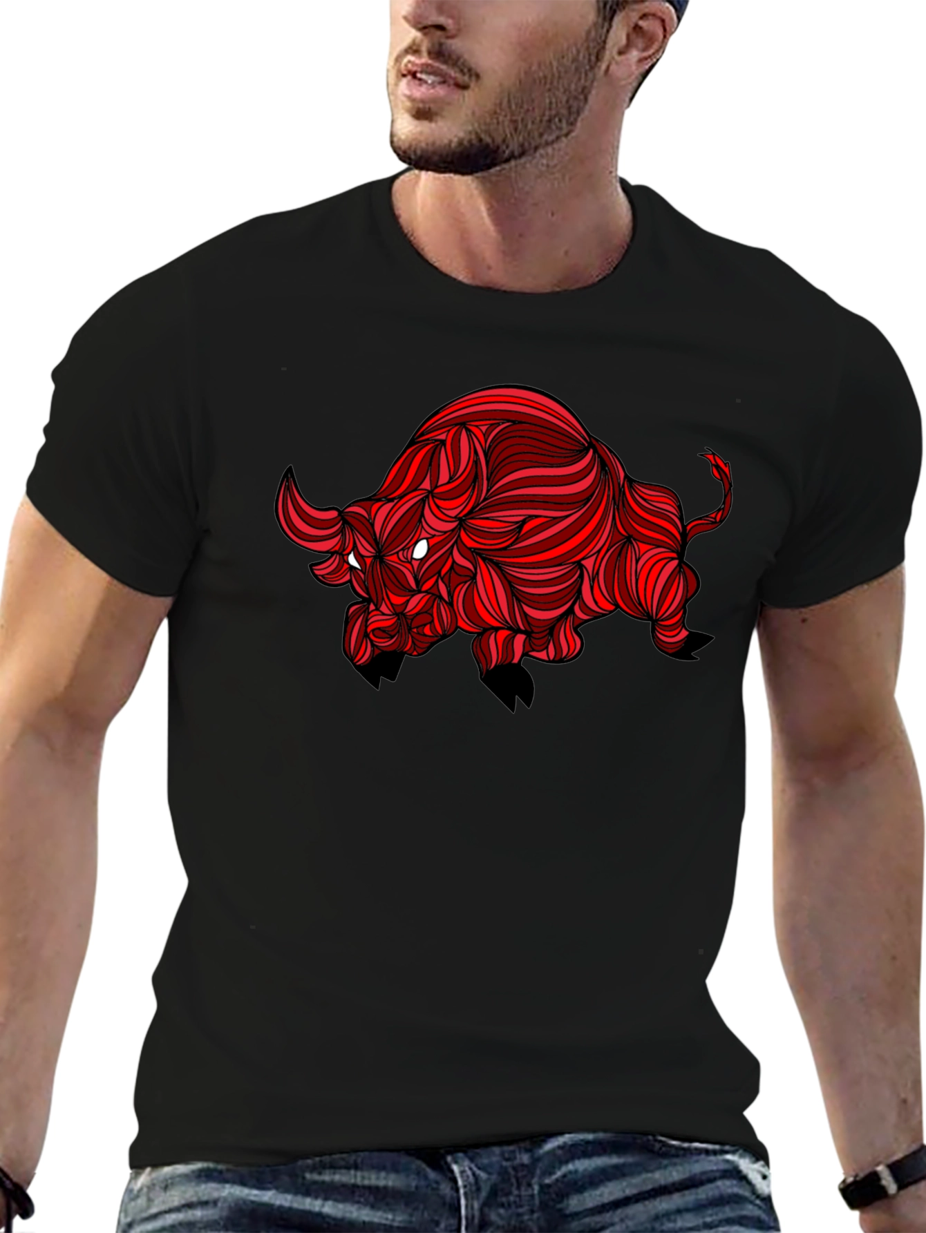 Stylized Red Bull Graphic Print Tee