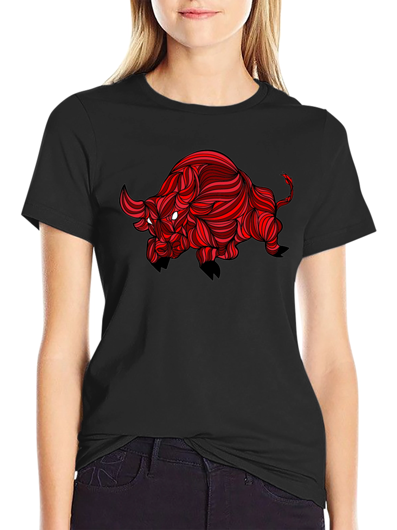 Stylized Red Bull Graphic Print Tee