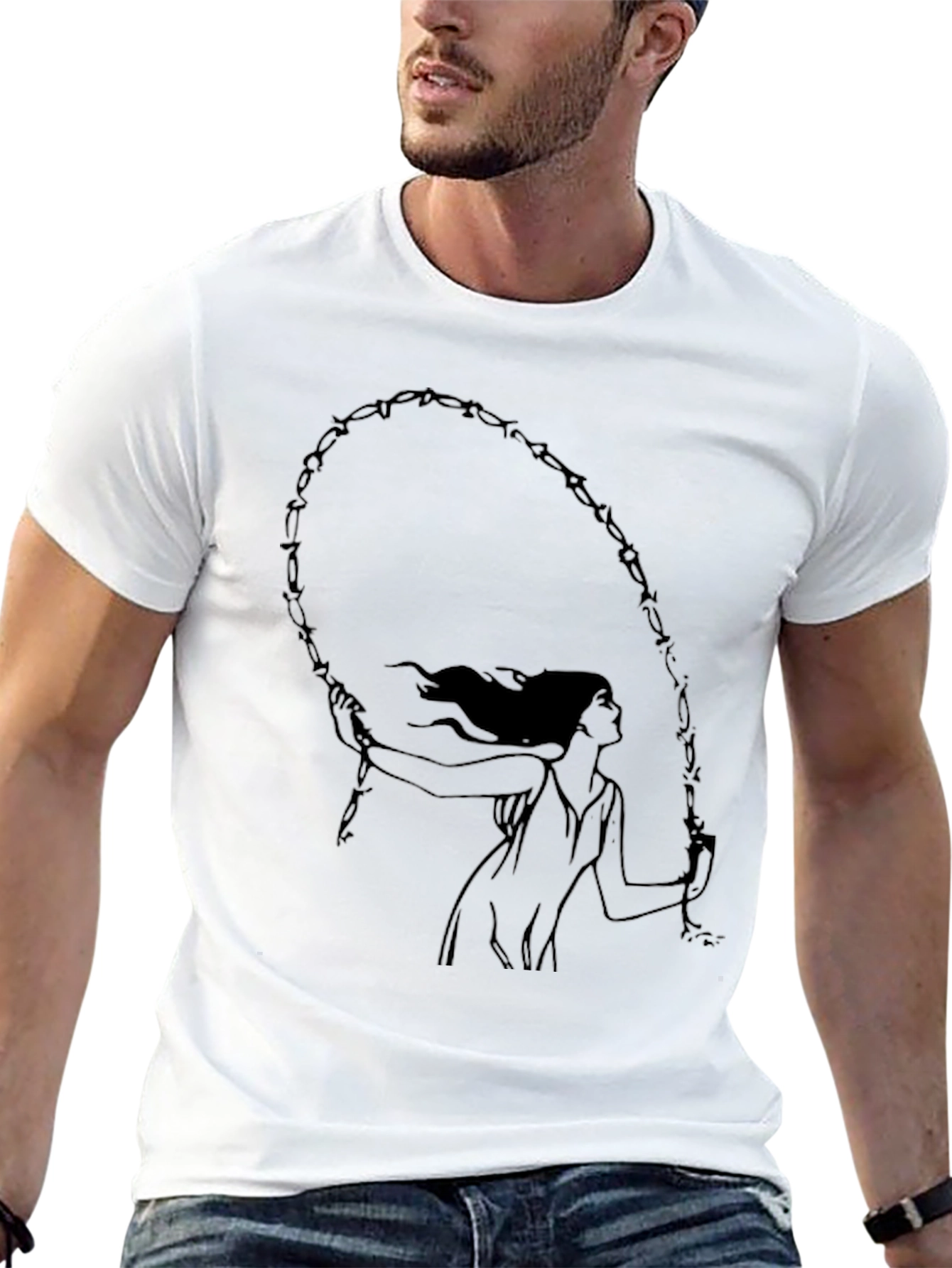 Barbed Wire Woman Graphic Tee - Unisex Black T-Shirt