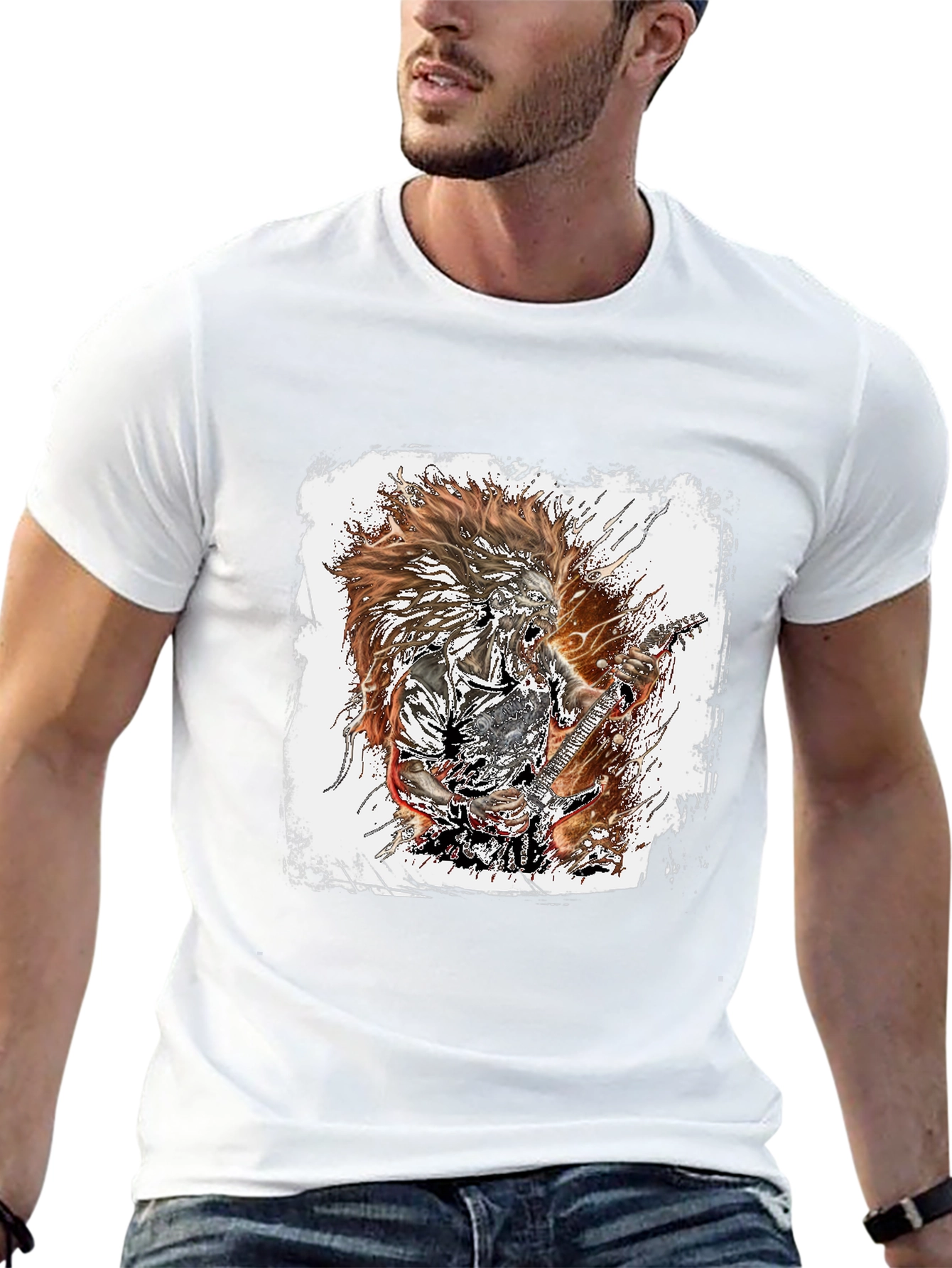 Black Graphic Tee - Rock Guitarist Design