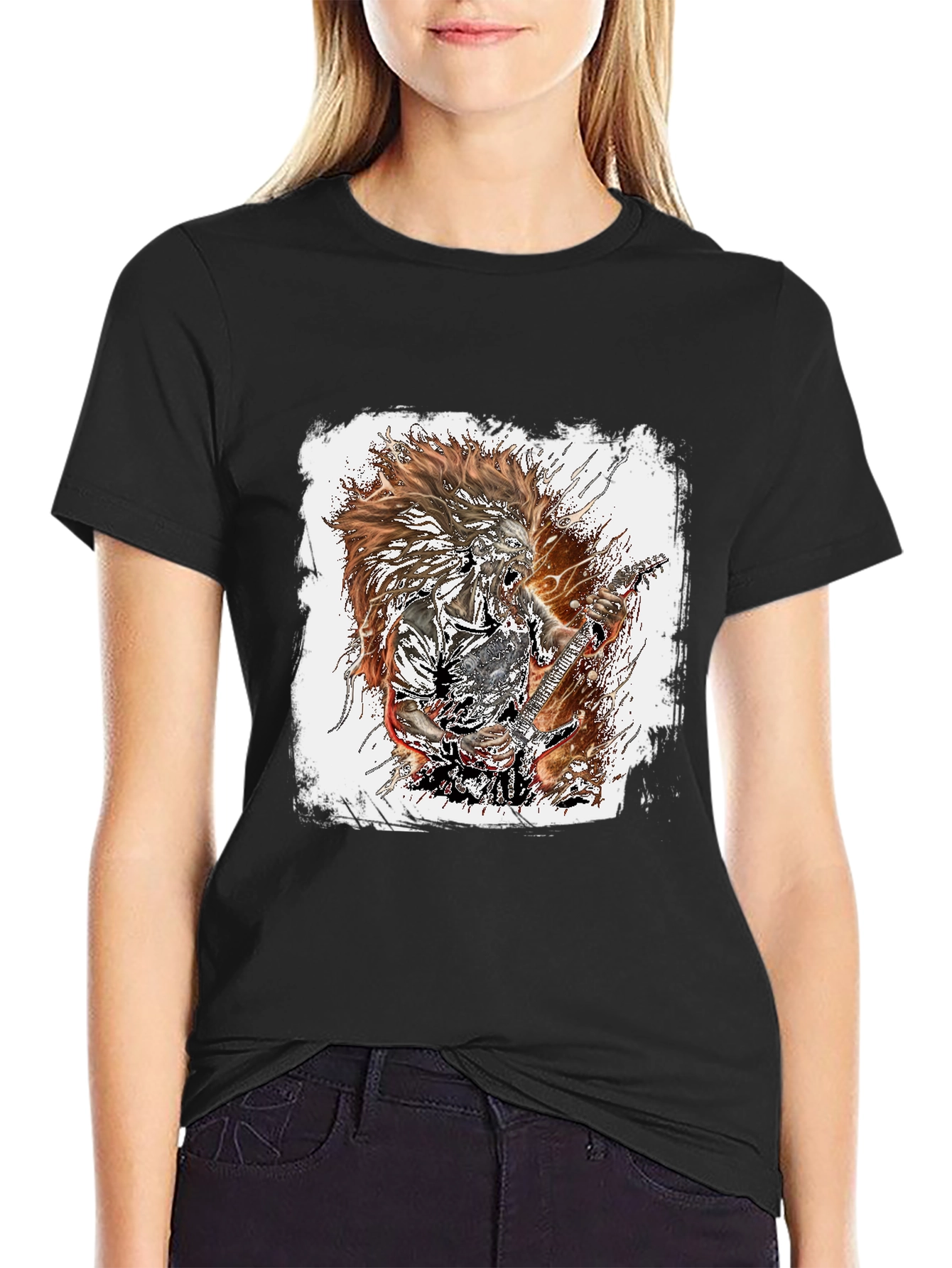 Black Graphic Tee - Rock Guitarist Design