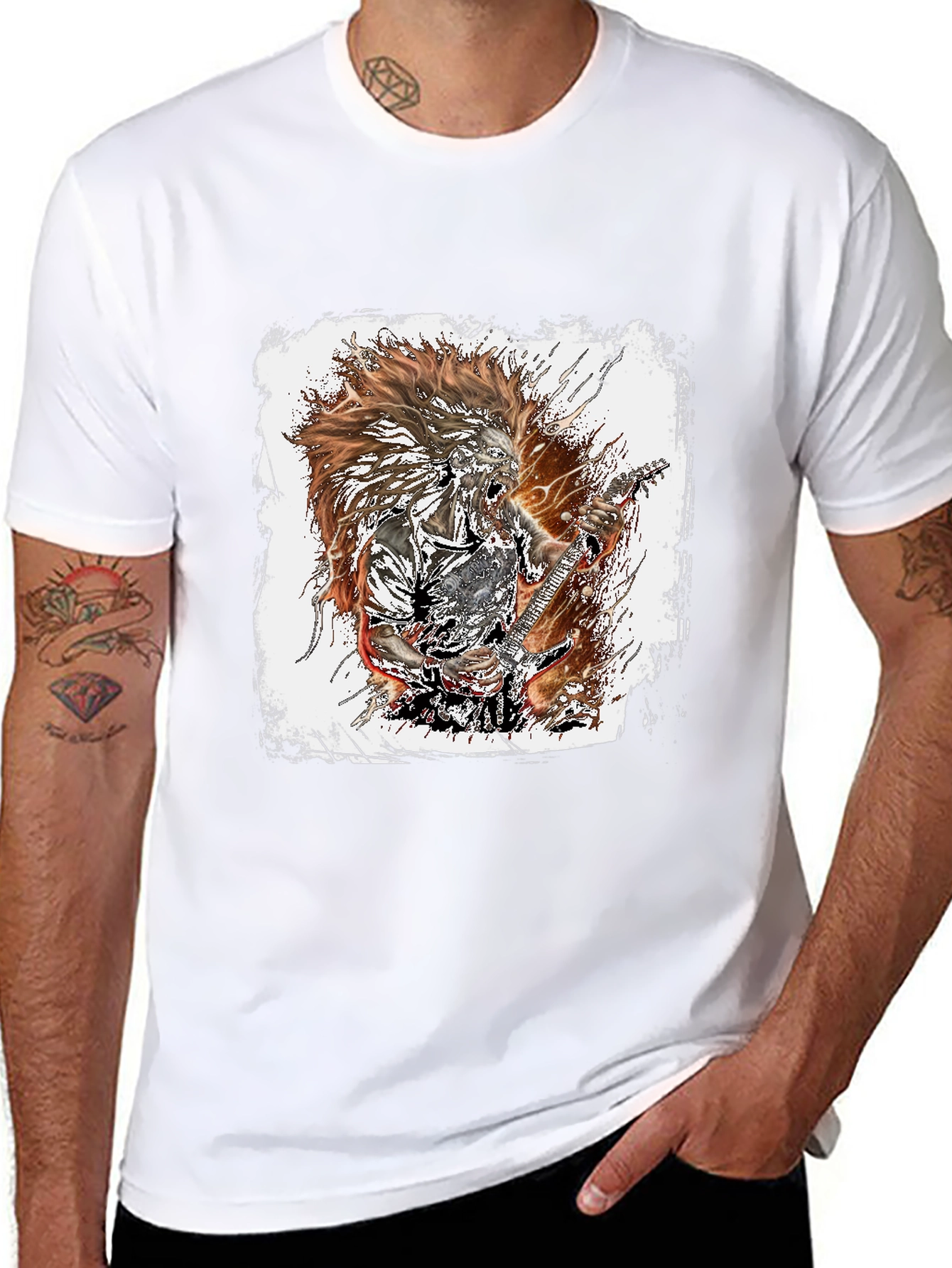Black Graphic Tee - Rock Guitarist Design