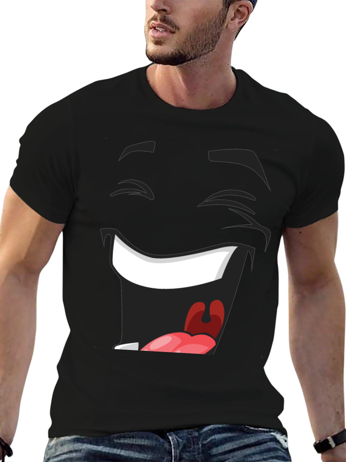Laughing Face Graphic Tee - Black Cotton T-Shirt
