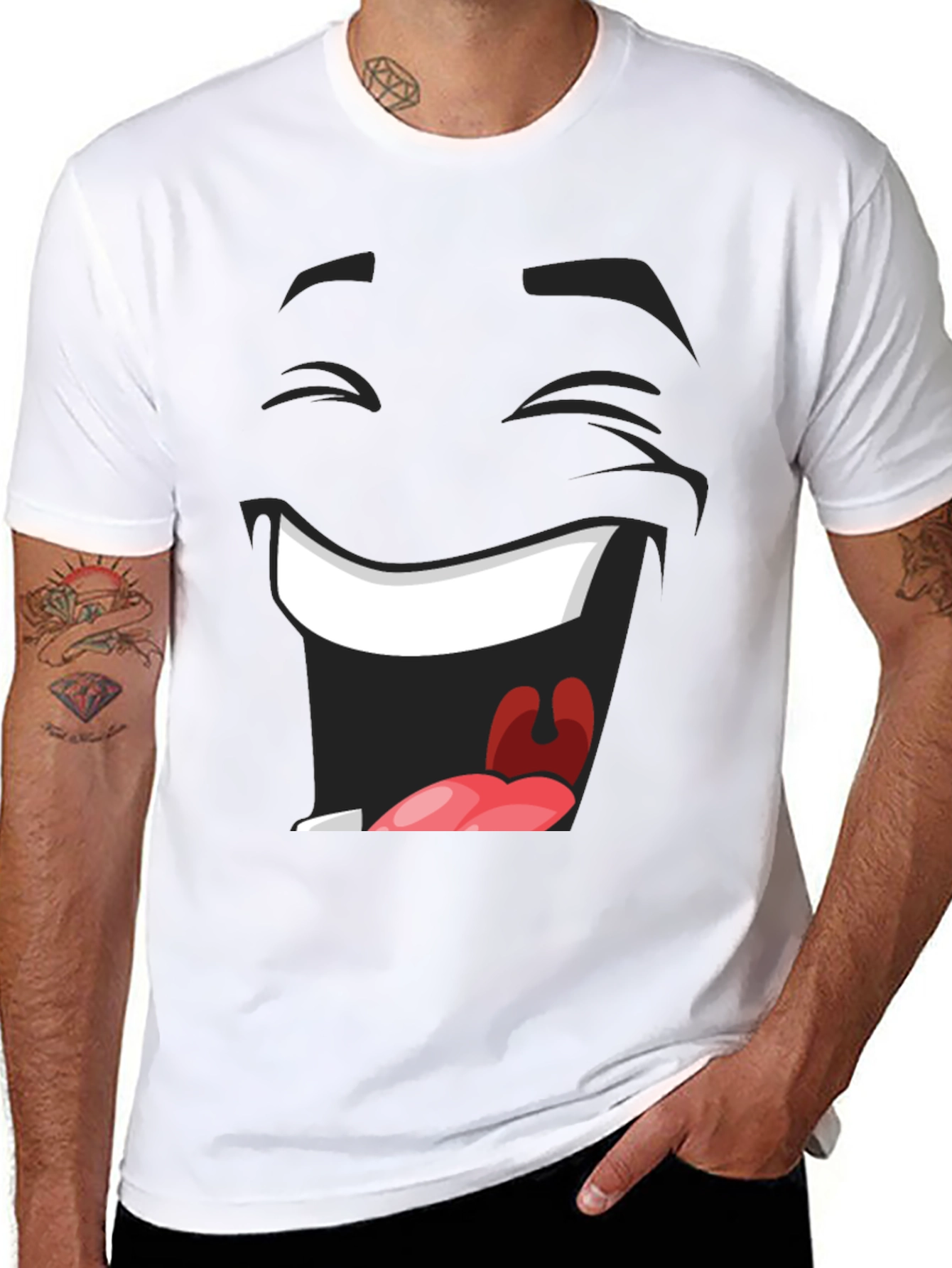 Laughing Face Graphic Tee - Black Cotton T-Shirt