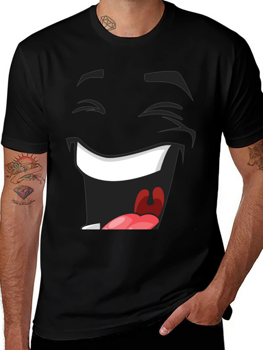 Laughing Face Graphic Tee - Black Cotton T-Shirt