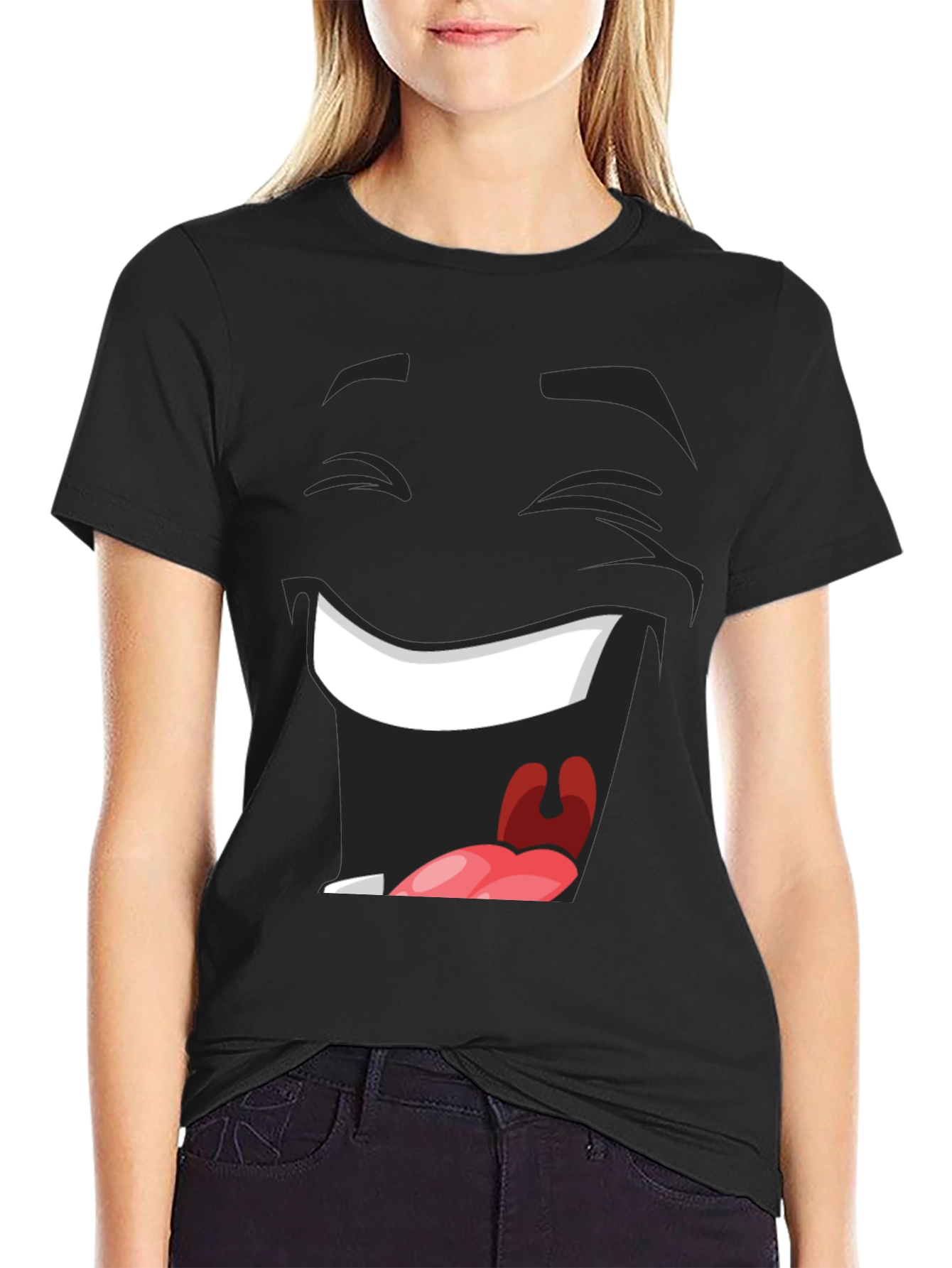 Laughing Face Graphic Tee - Black Cotton T-Shirt