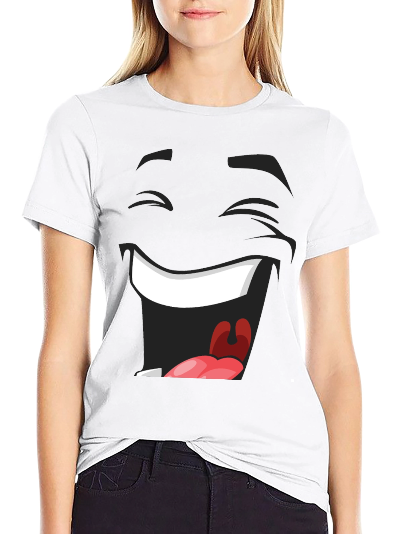 Laughing Face Graphic Tee - Black Cotton T-Shirt