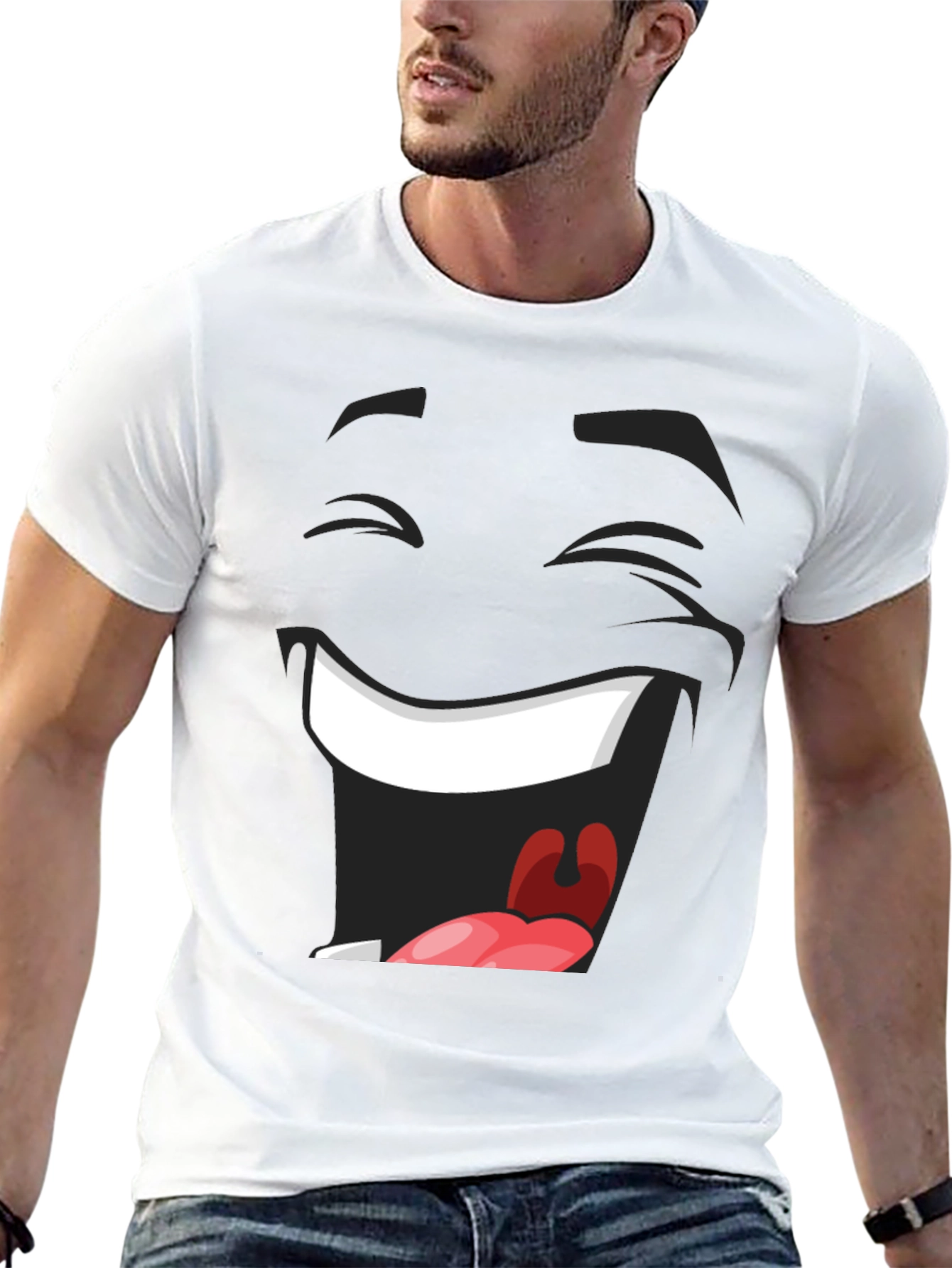 Laughing Face Graphic Tee - Black Cotton T-Shirt