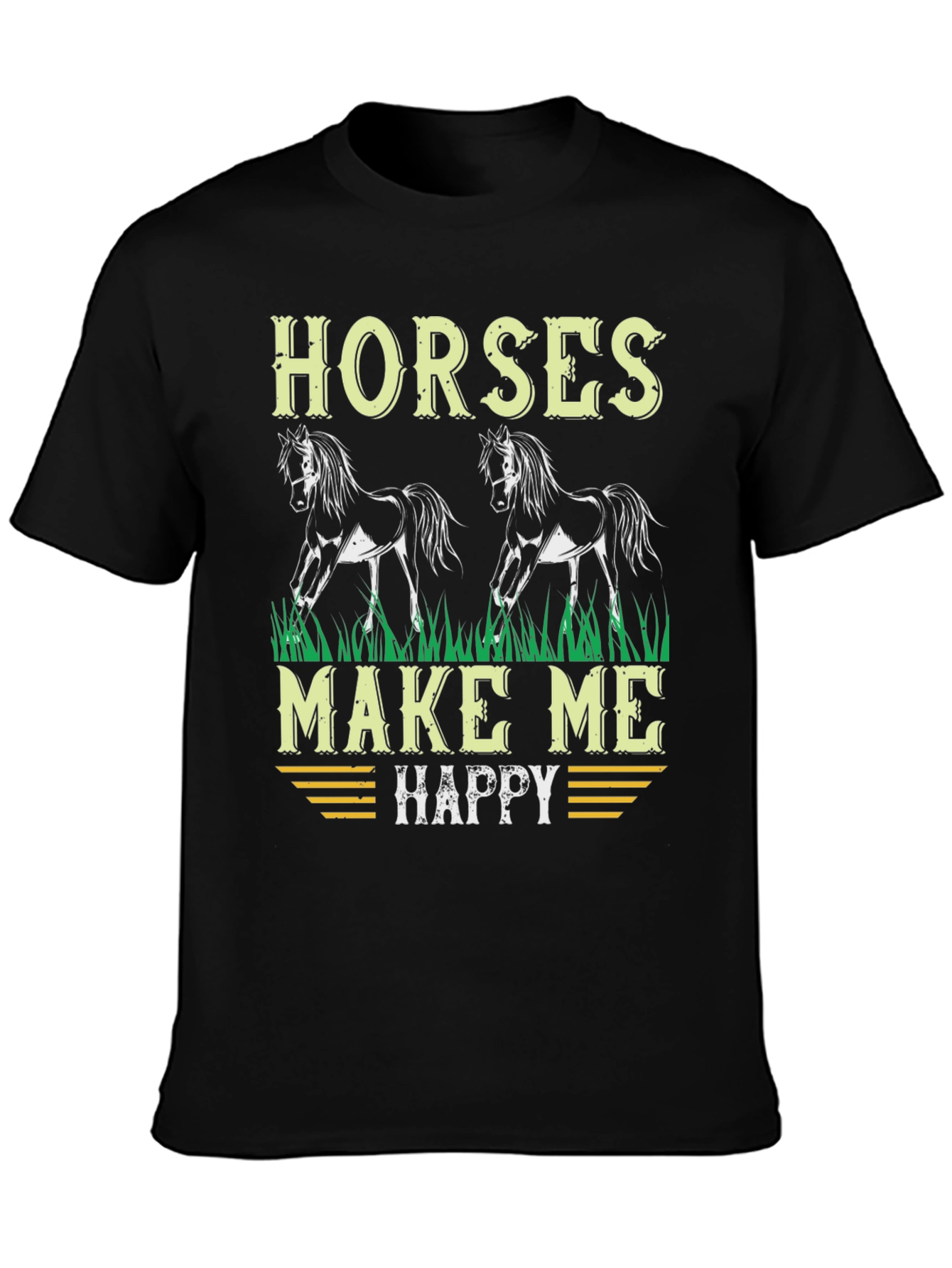 Horses Make Me Happy Graphic Tee - Black