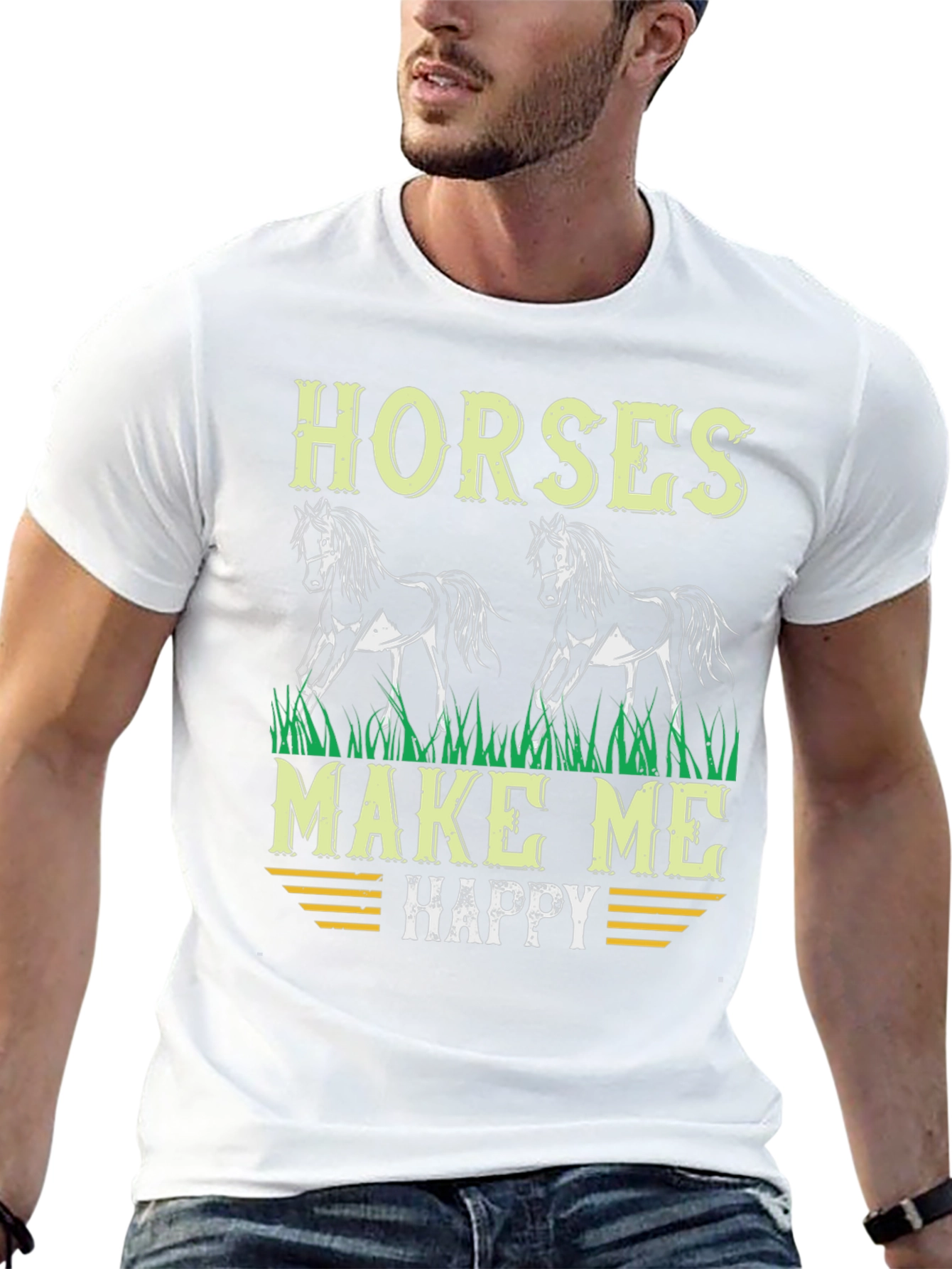 Horses Make Me Happy Graphic Tee - Black