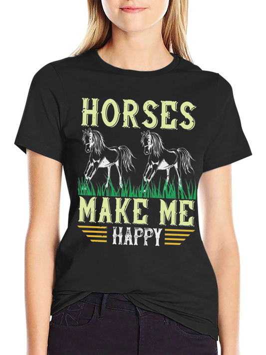Horses Make Me Happy Graphic Tee - Black