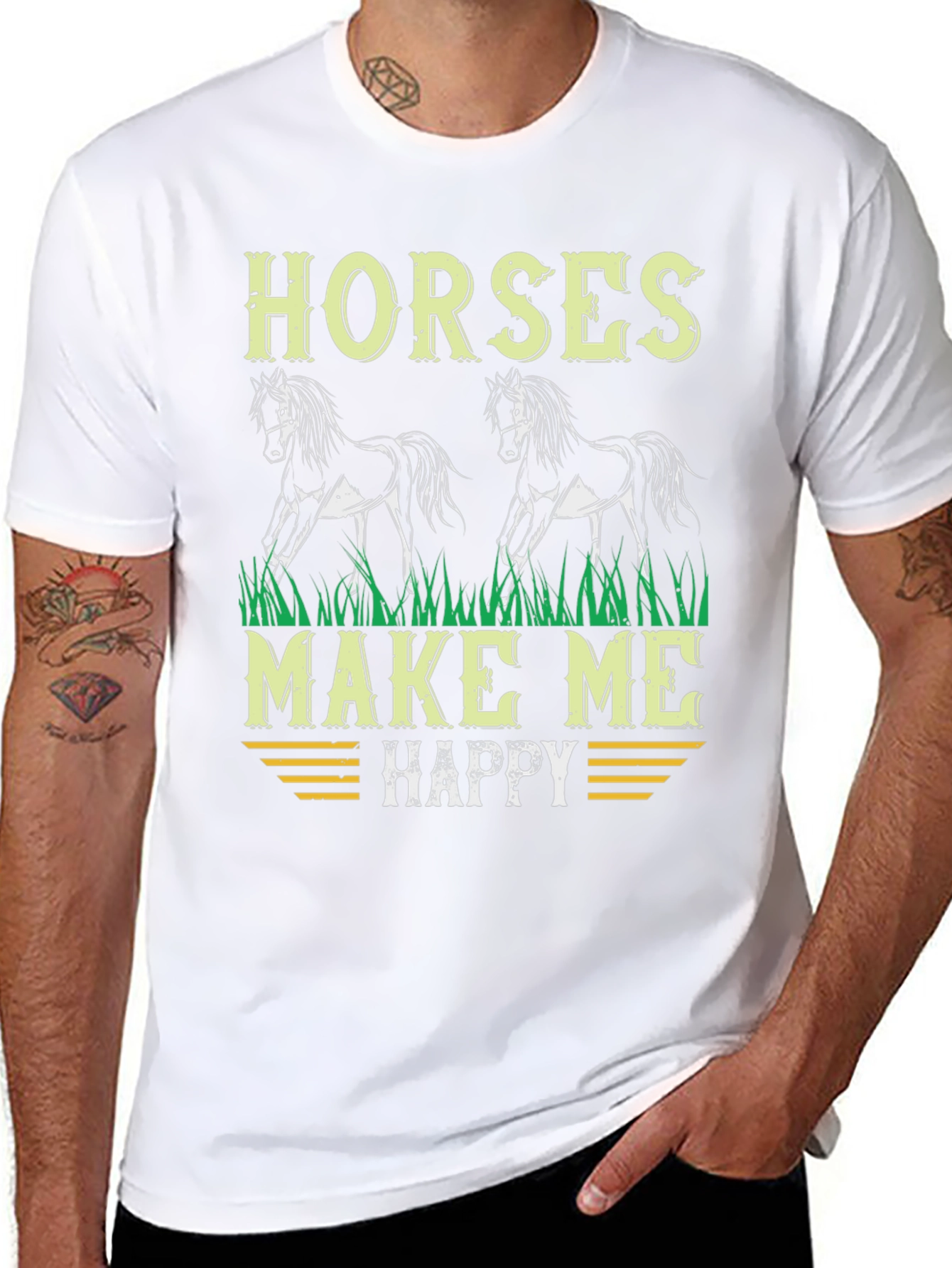 Horses Make Me Happy Graphic Tee - Black