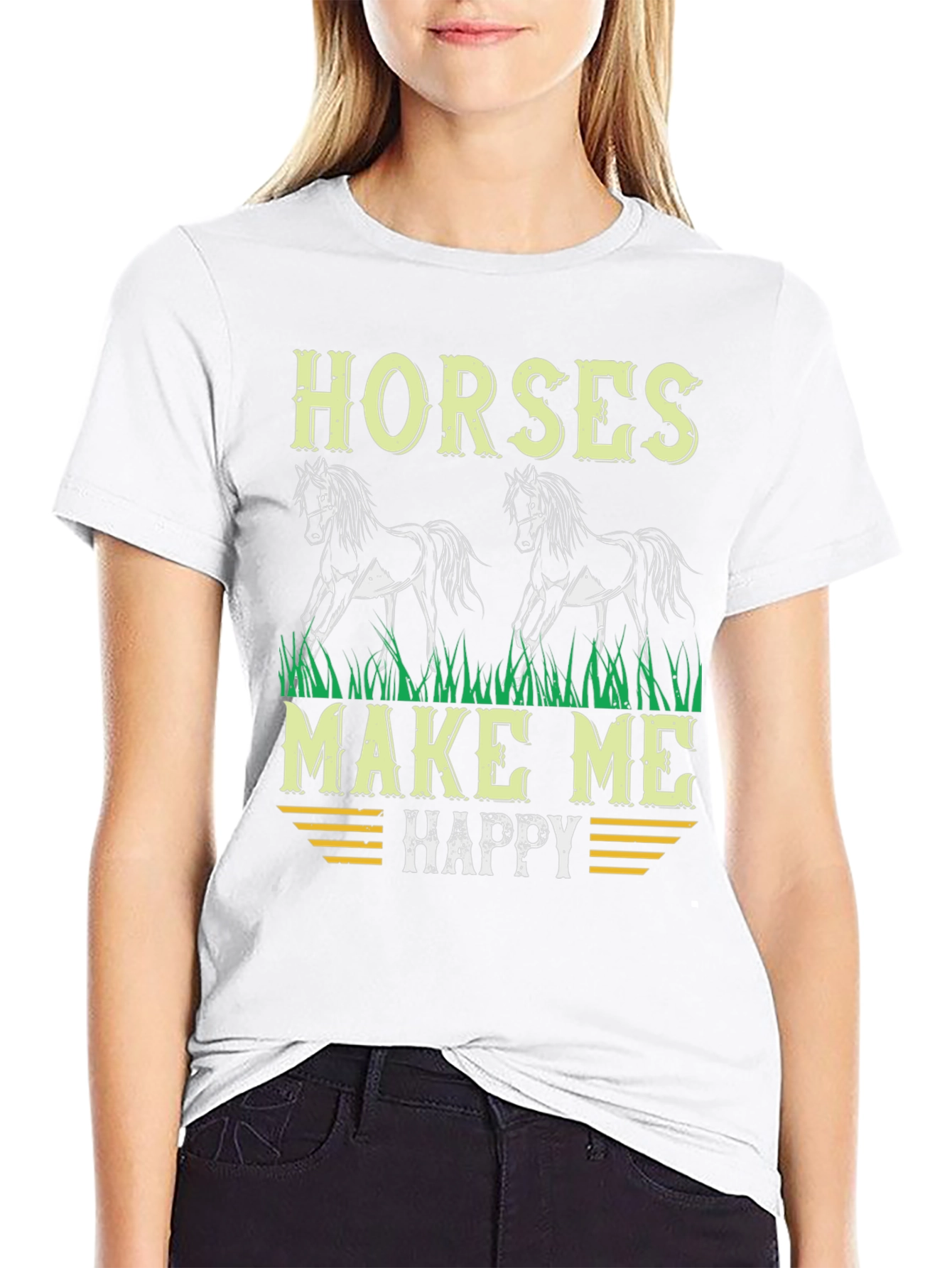 Horses Make Me Happy Graphic Tee - Black