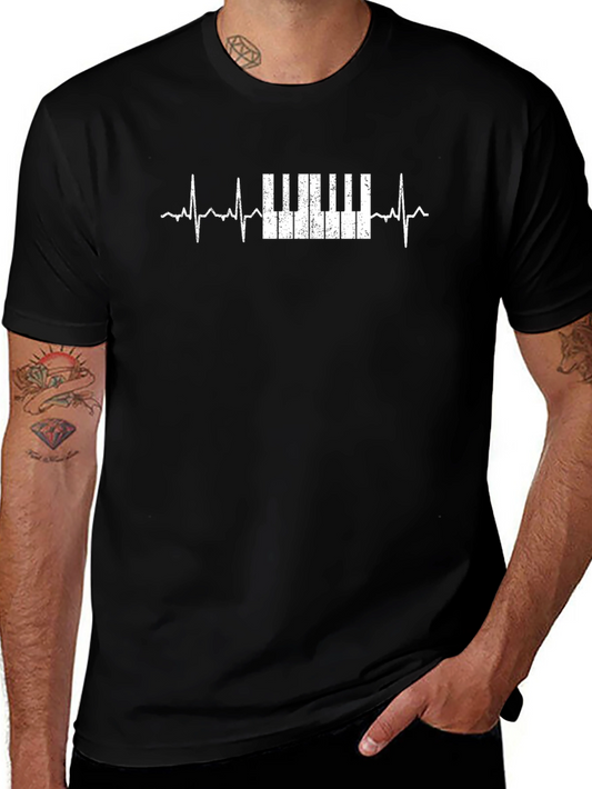 Piano Heartbeat Graphic Tee - Music Lover T-Shirt