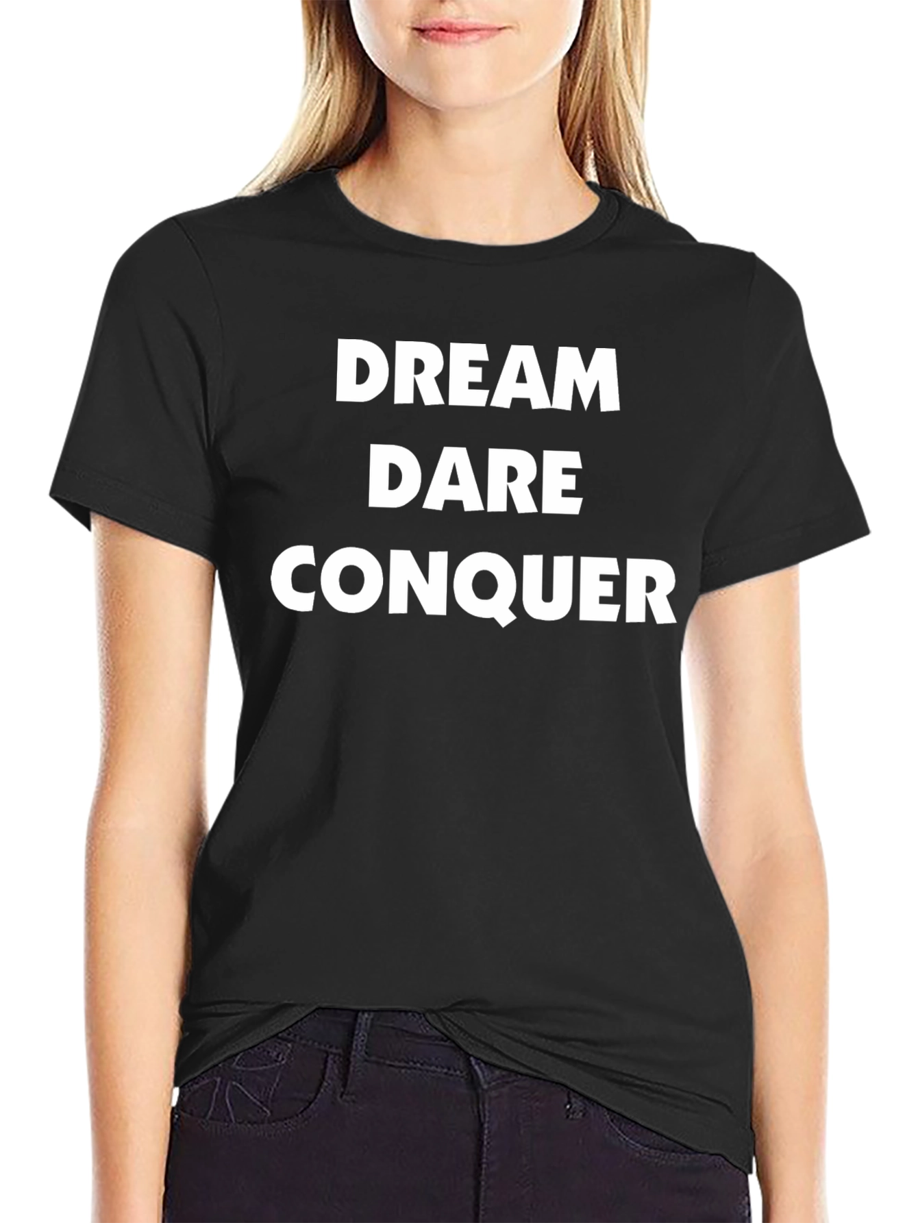 Dream Dare Conquer Black Graphic T-Shirt