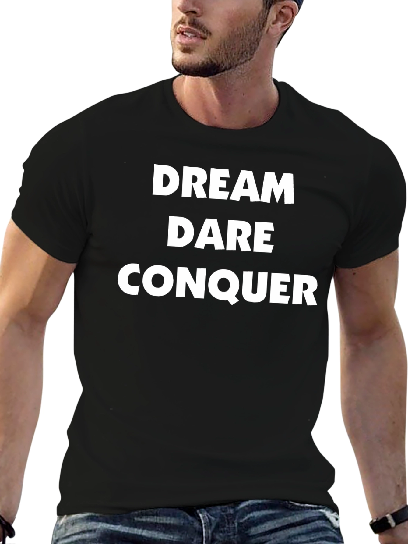 Dream Dare Conquer Black Graphic T-Shirt