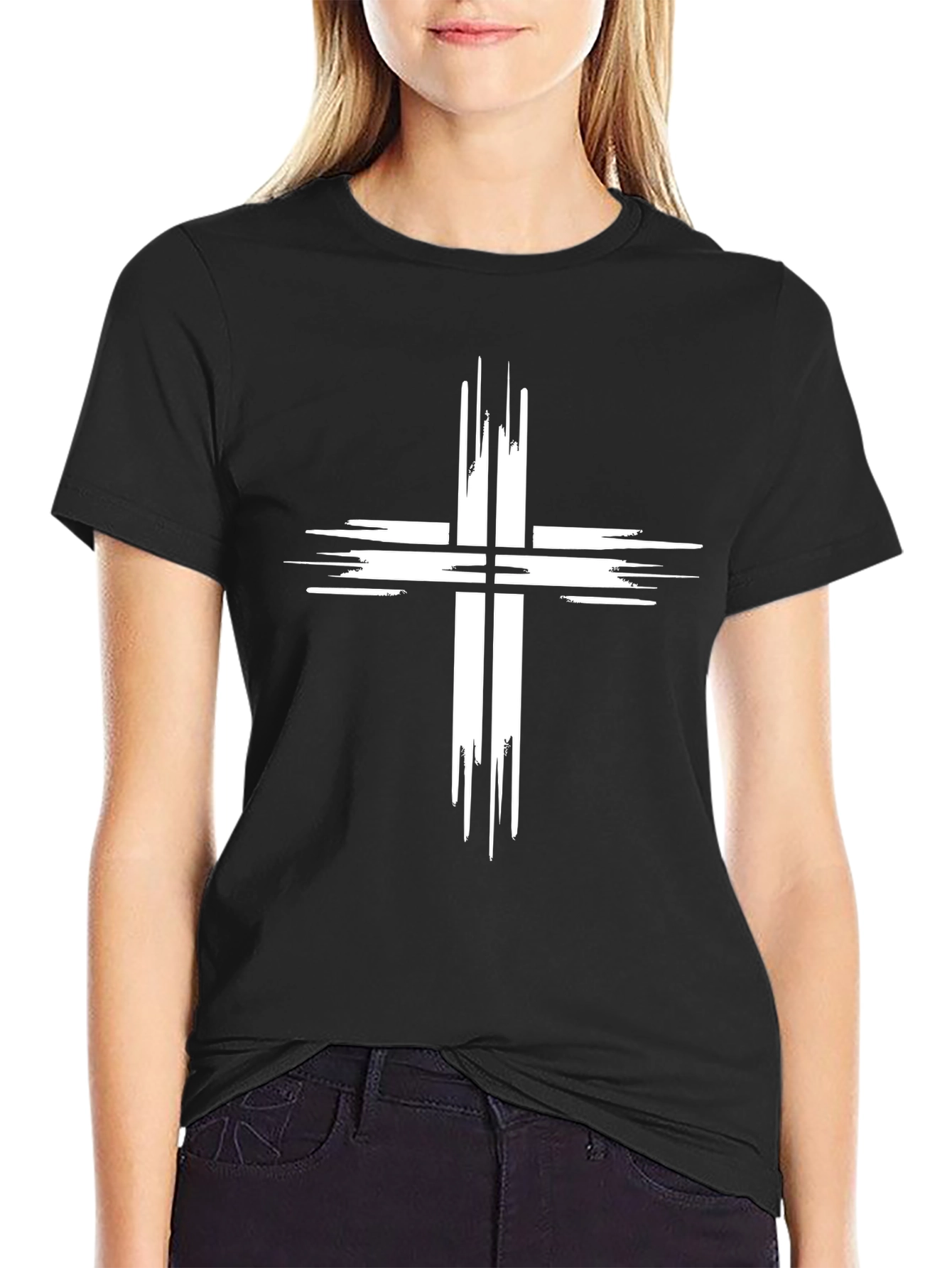 Grunge Cross Graphic Tee - Black Cotton Blend