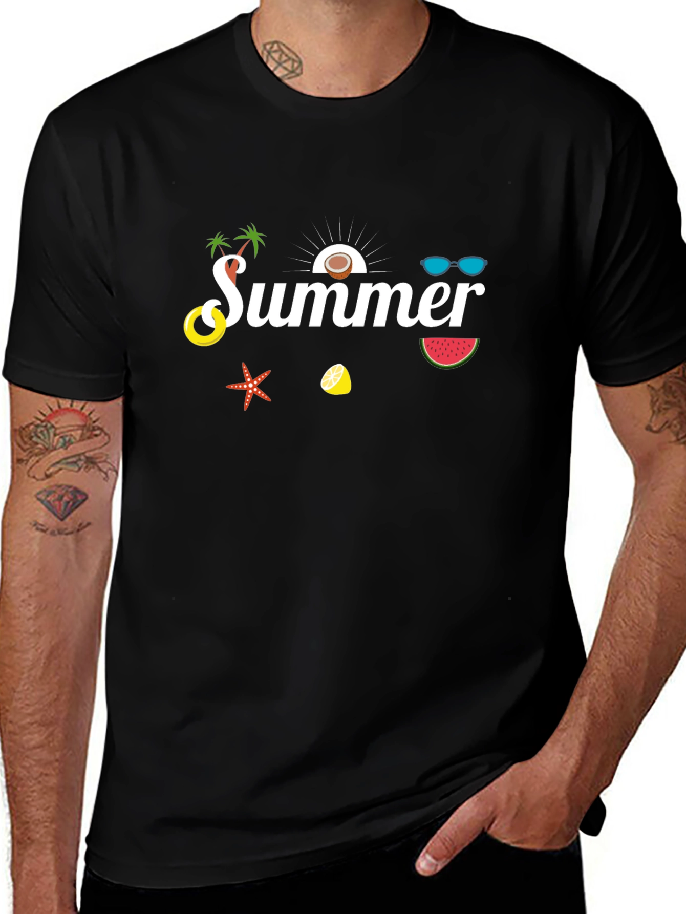 Summer Graphic Print Black T-Shirt