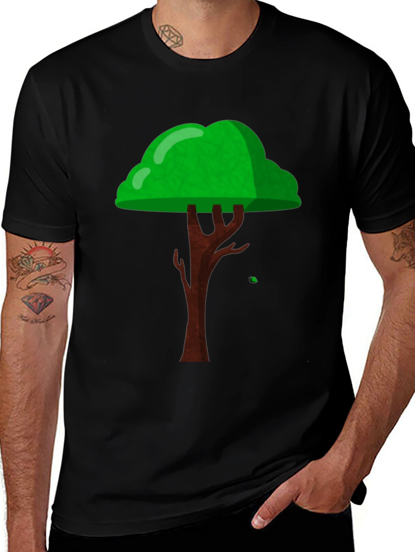 Cartoon Tree Graphic Black T-Shirt