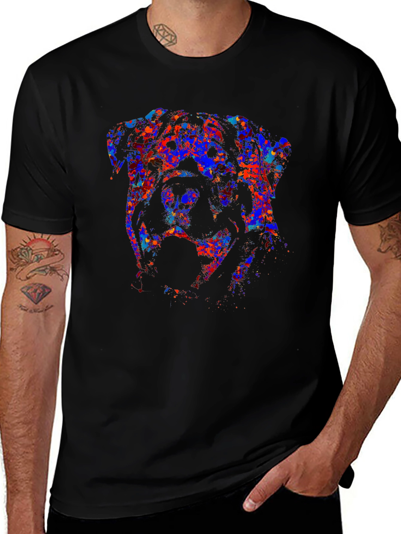 Abstract Dog Graphic Print Black T-Shirt
