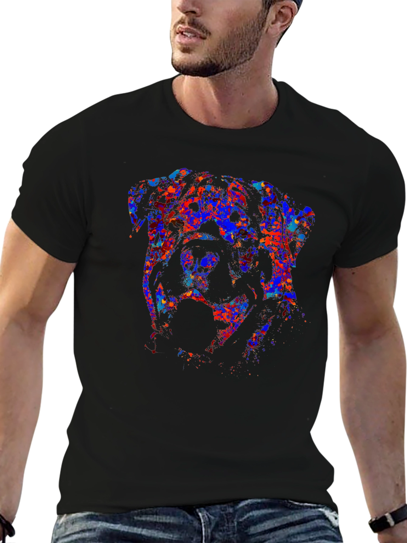Abstract Dog Graphic Print Black T-Shirt
