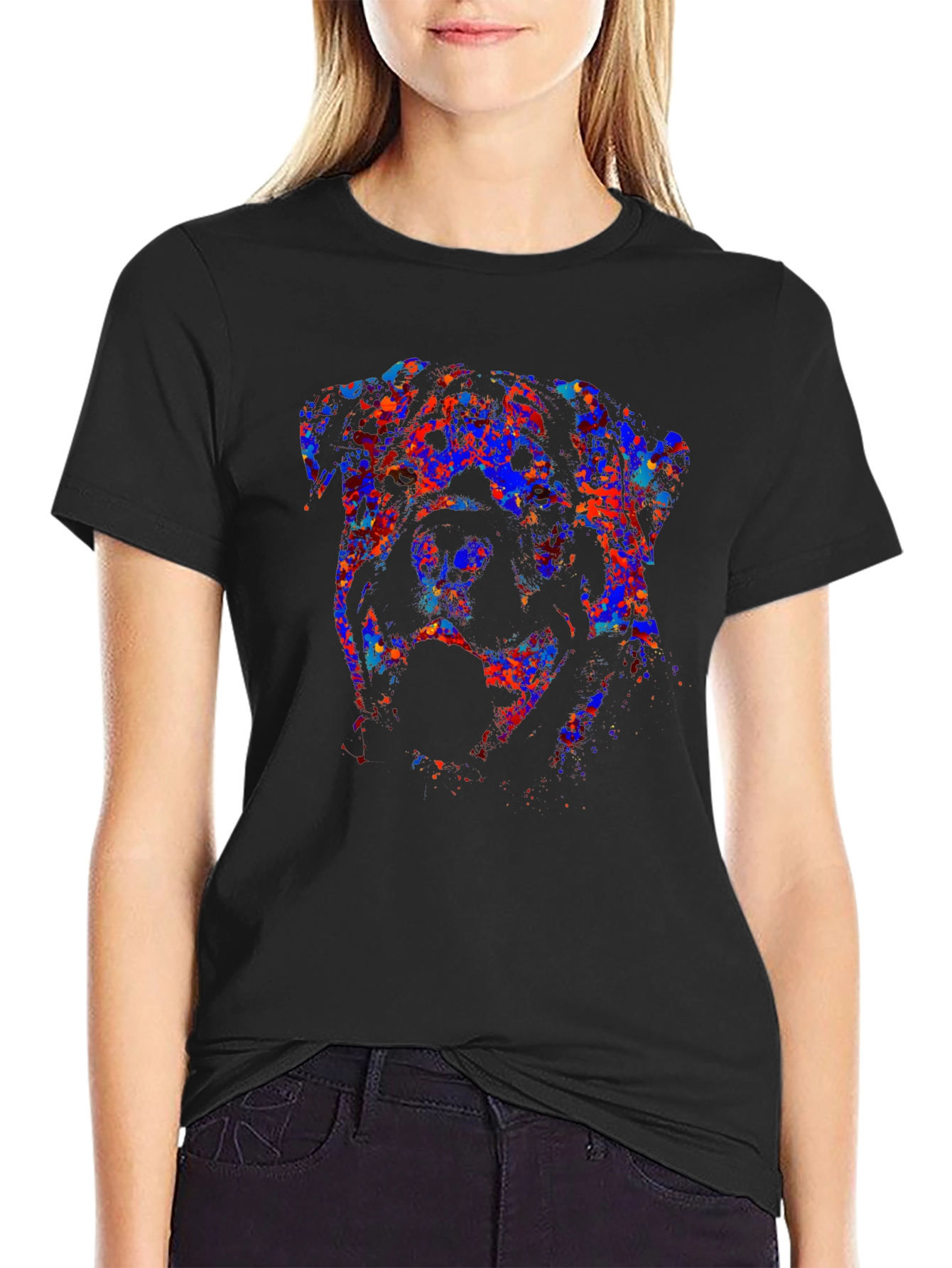 Abstract Dog Graphic Print Black T-Shirt