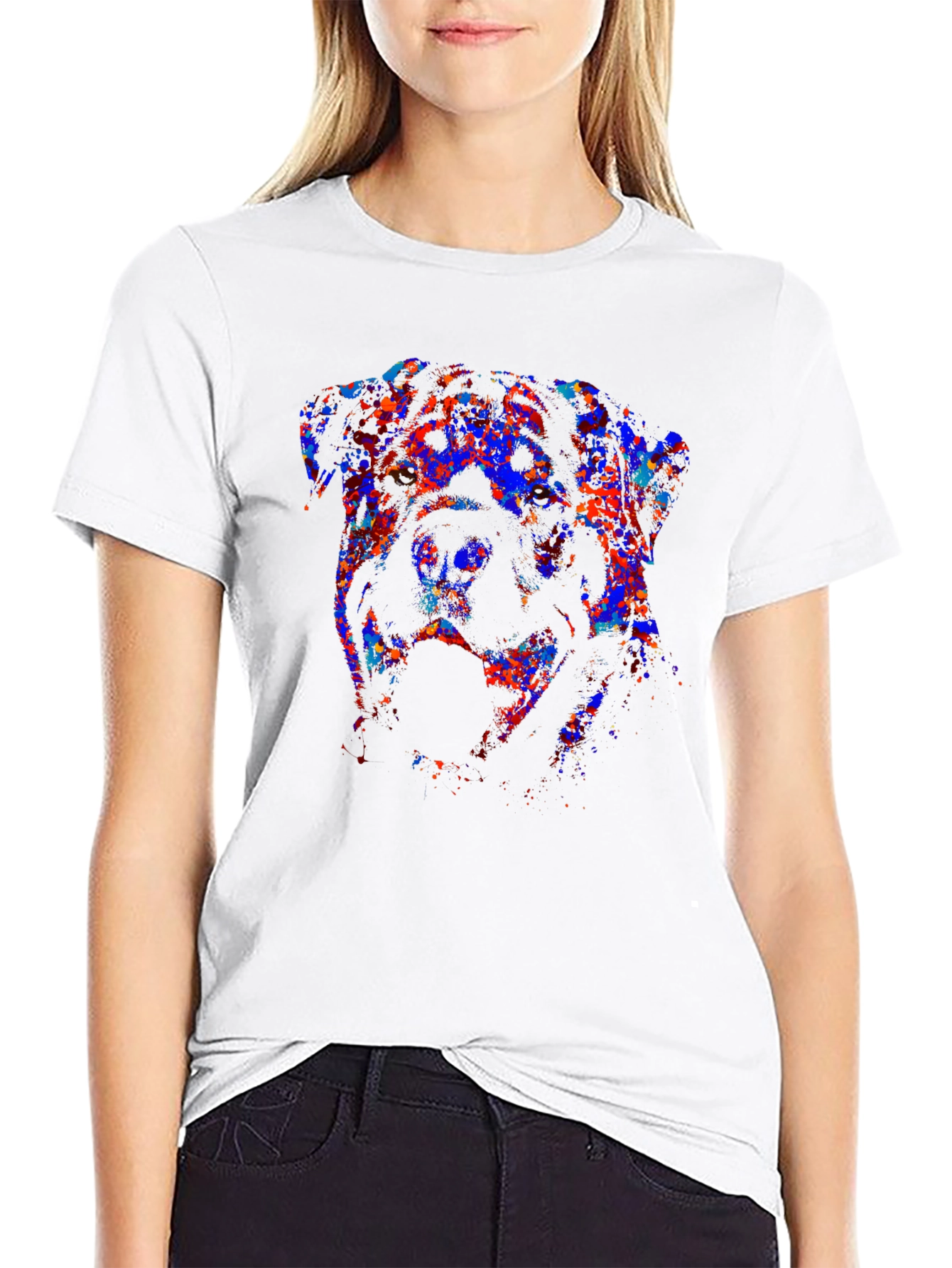 Abstract Dog Graphic Print Black T-Shirt