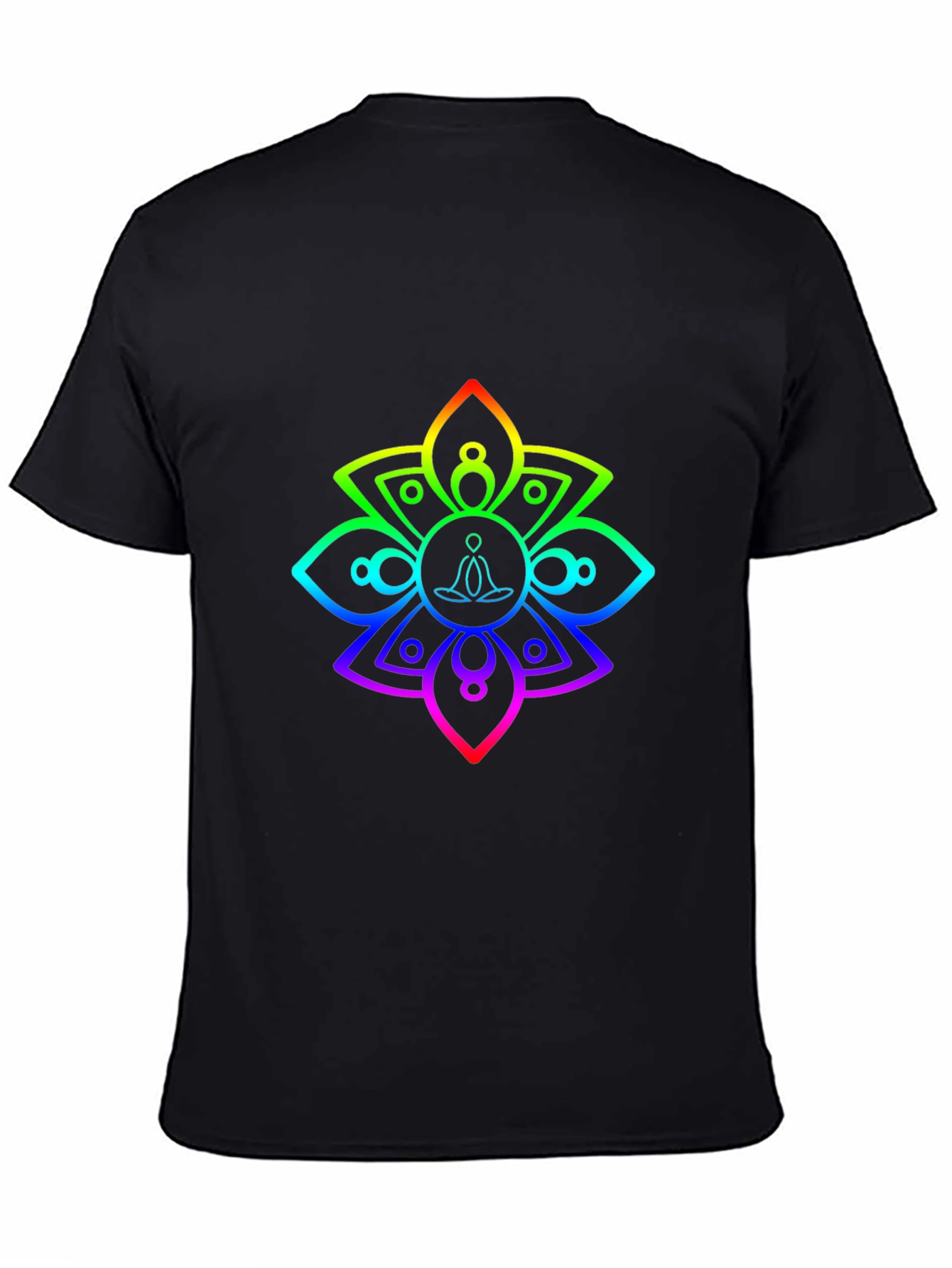 Rainbow Mandala Meditation Black T-Shirt