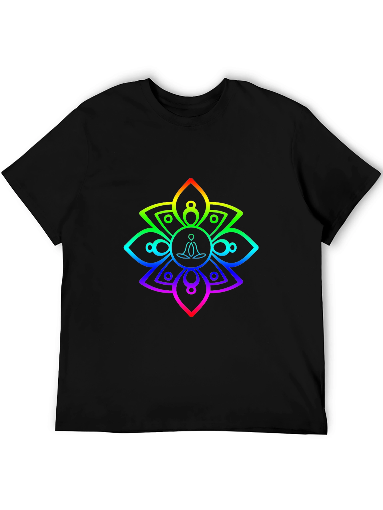 Rainbow Mandala Meditation Black T-Shirt