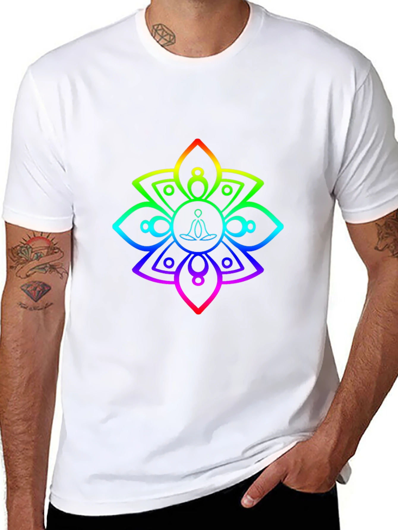 Rainbow Mandala Meditation Black T-Shirt