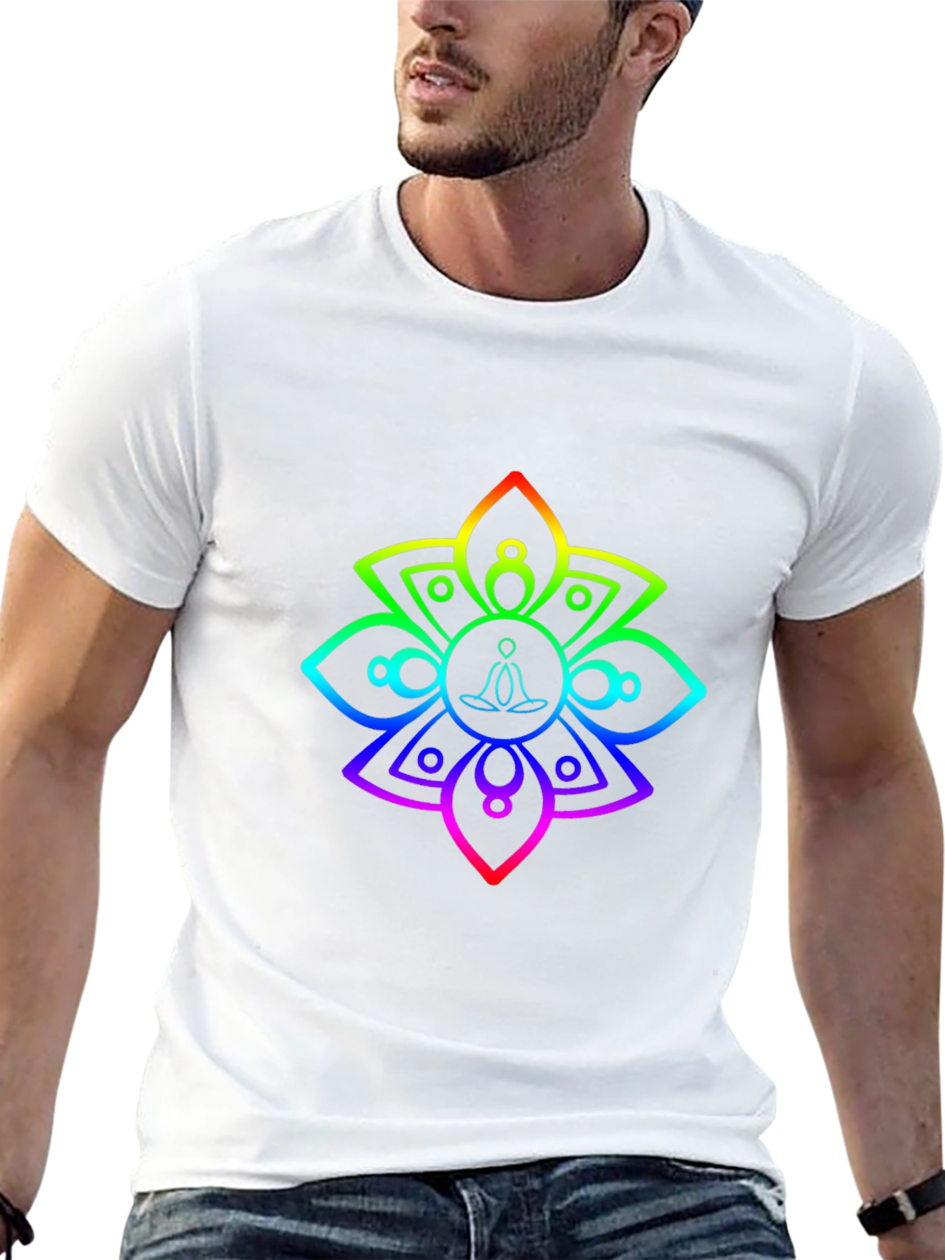 Rainbow Mandala Meditation Black T-Shirt