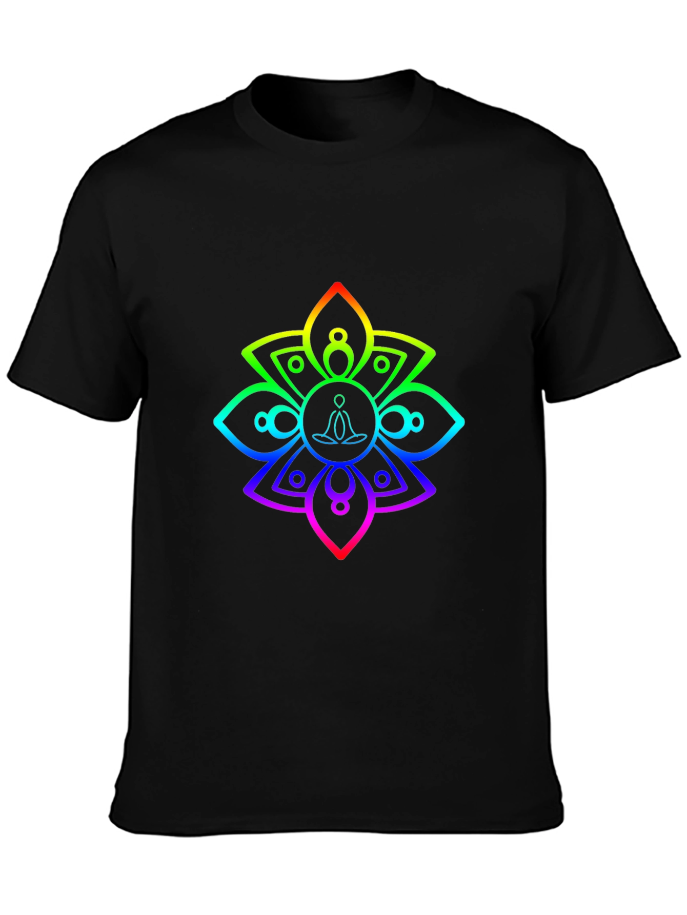 Rainbow Mandala Meditation Black T-Shirt