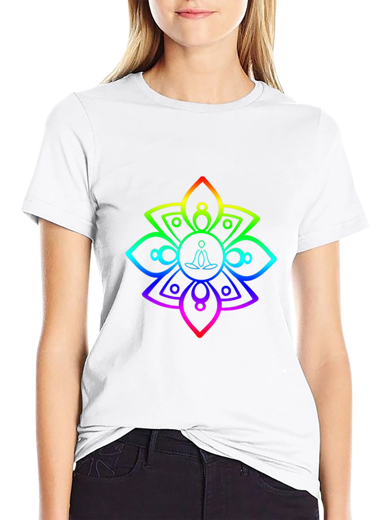 Rainbow Mandala Meditation Black T-Shirt