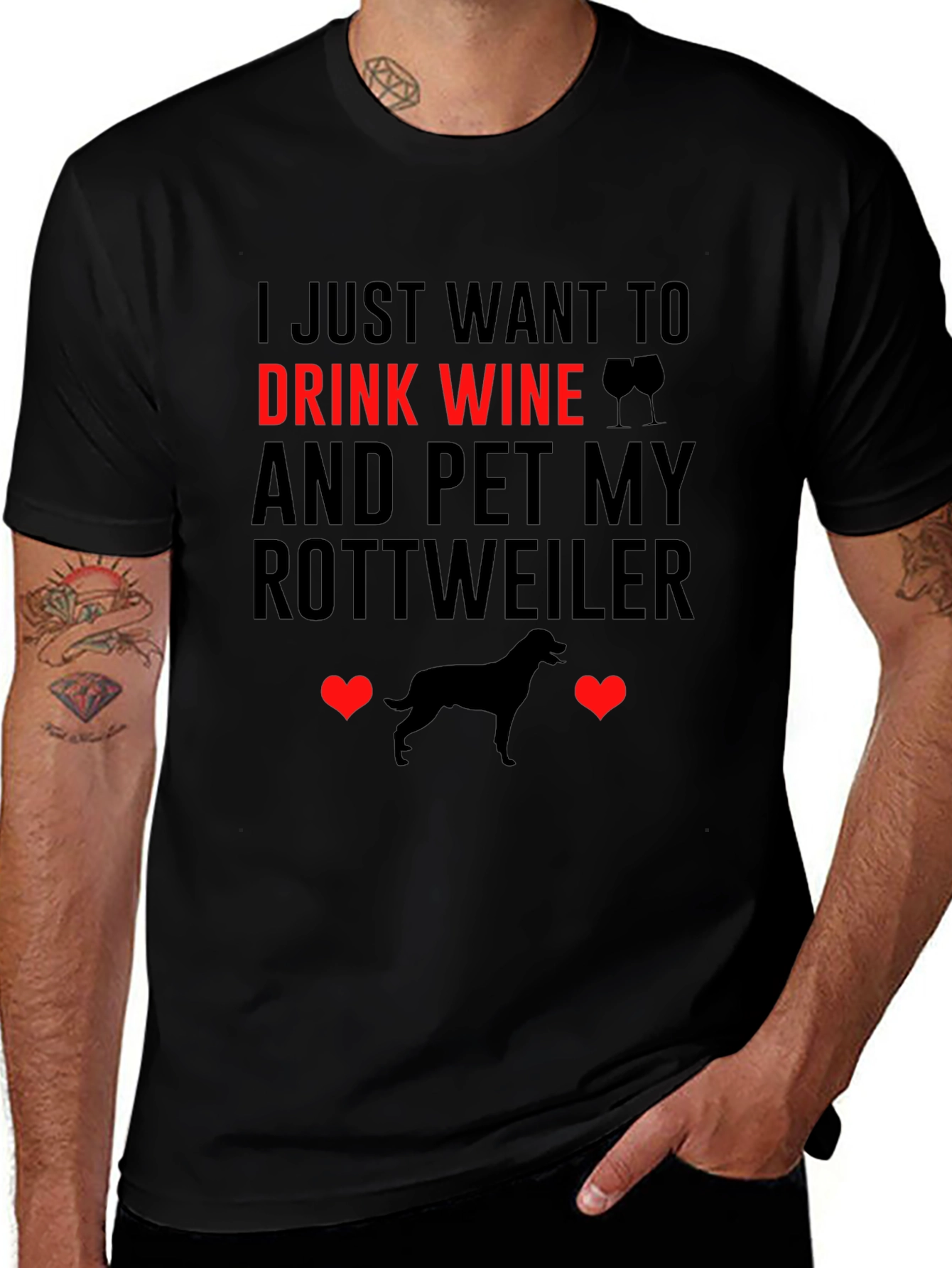 Drink Wine and Pet Rottweiler T-Shirt