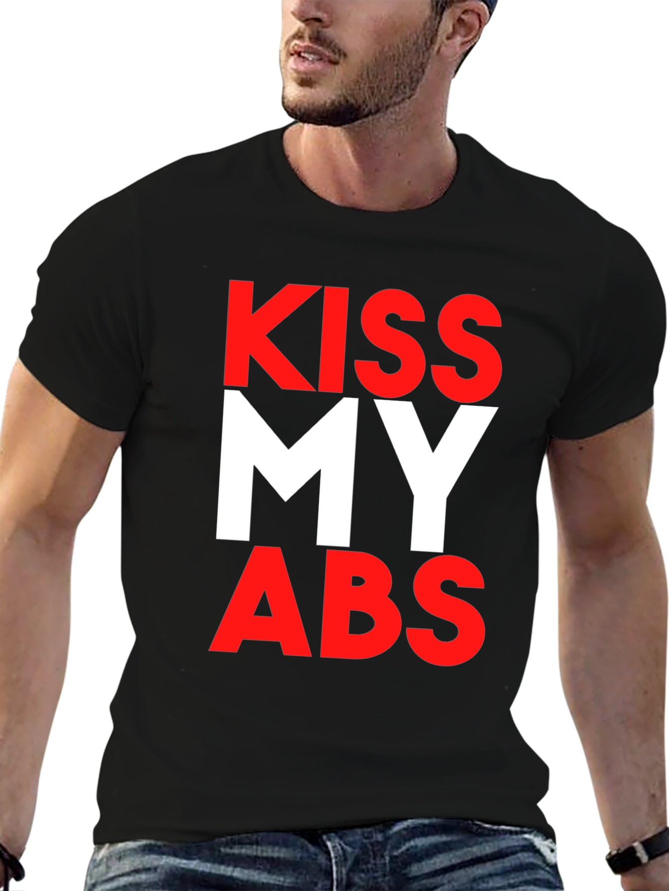 Kiss My Abs Black Graphic Tee