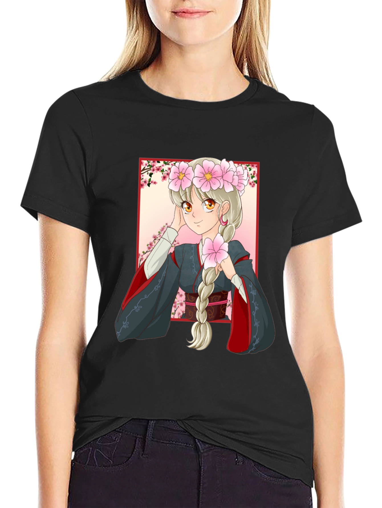 Anime Girl Graphic Black T-Shirt