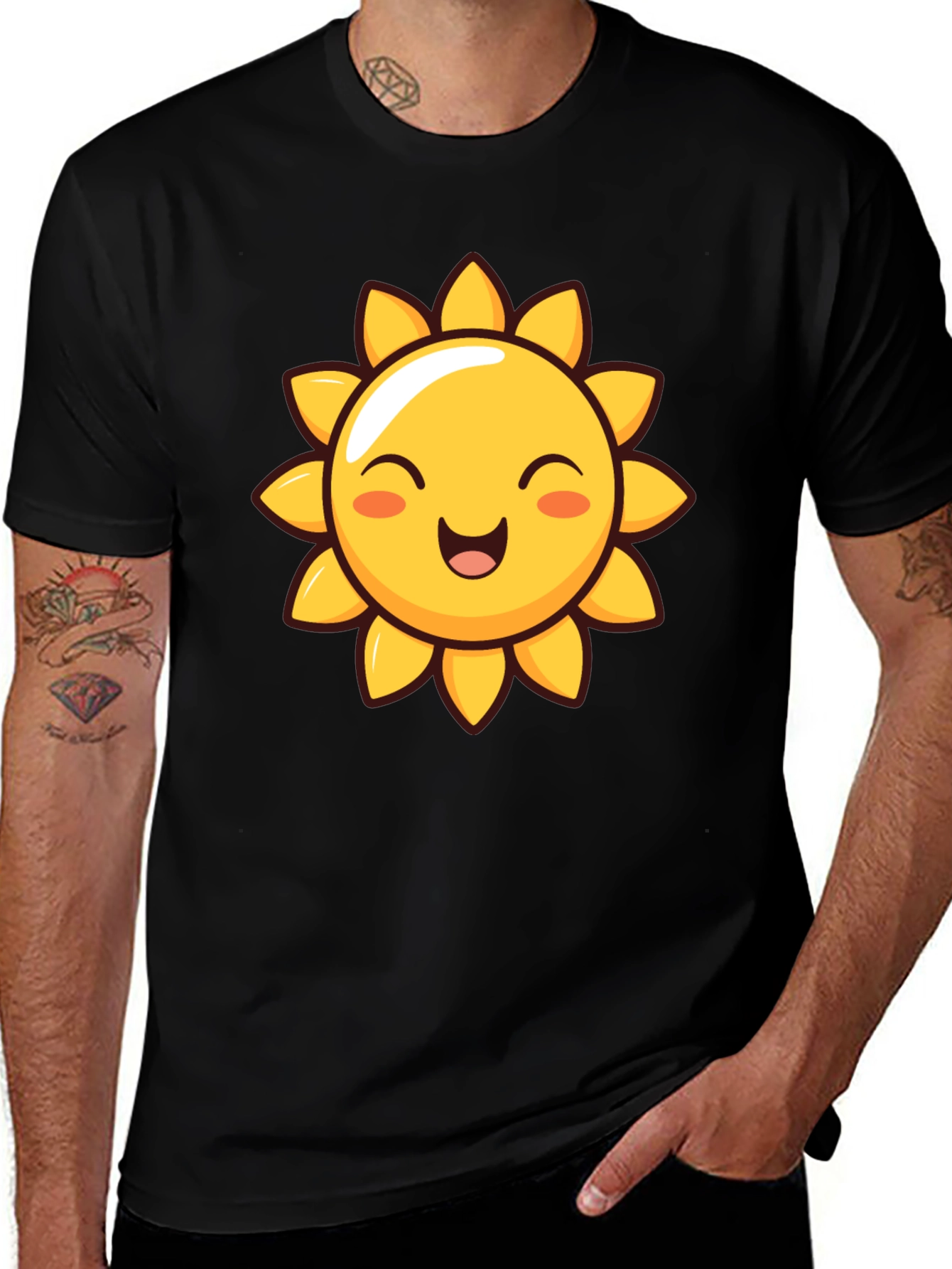 Happy Sunshine Graphic Tee - Black Cotton T-Shirt