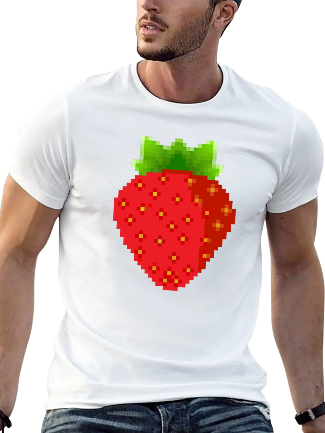 Pixel Strawberry Graphic Tee - Retro Gaming Style